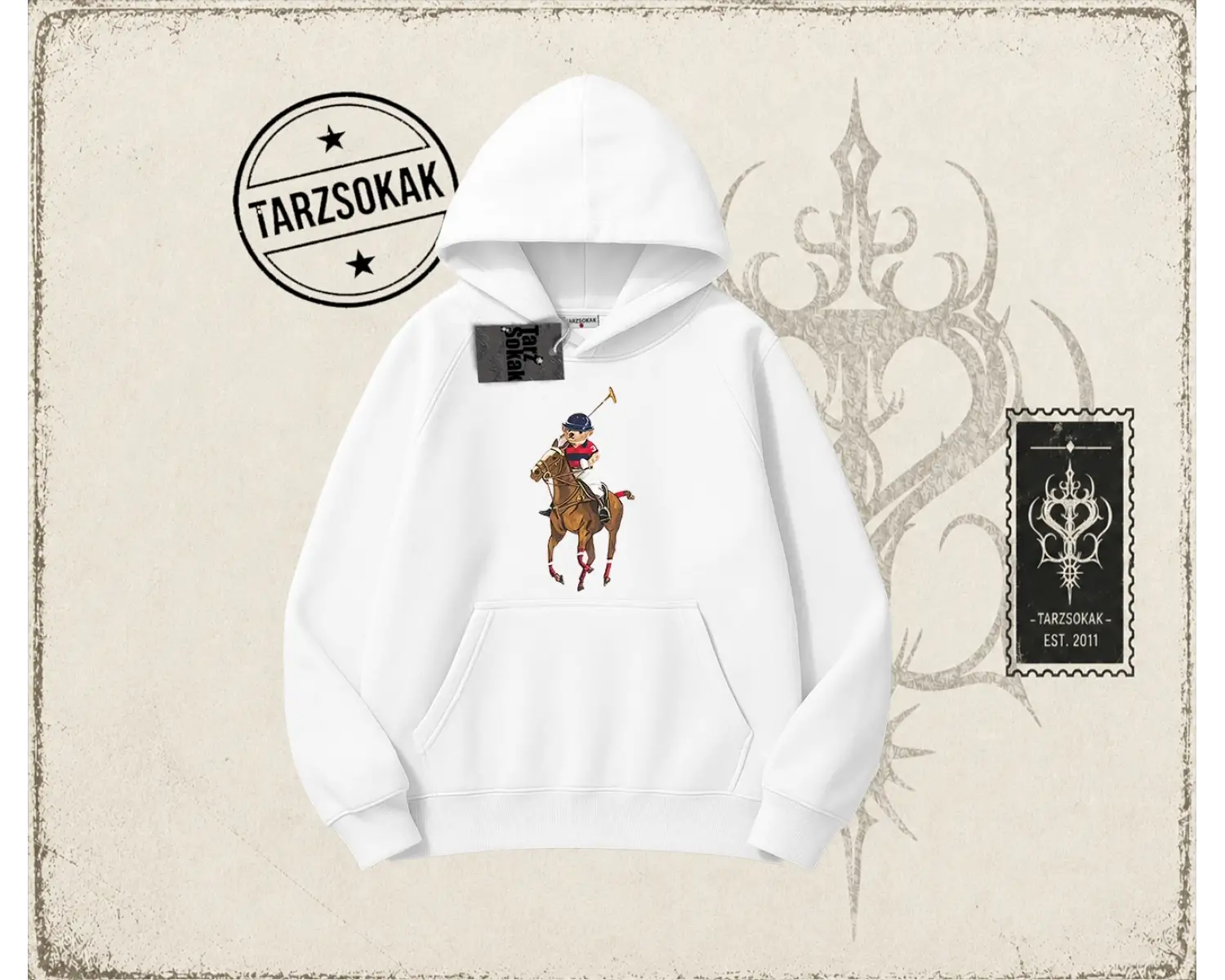 Unisex Teddy Horse Oversize Unisex Kapşonlu Sweatshirt Beyaz
