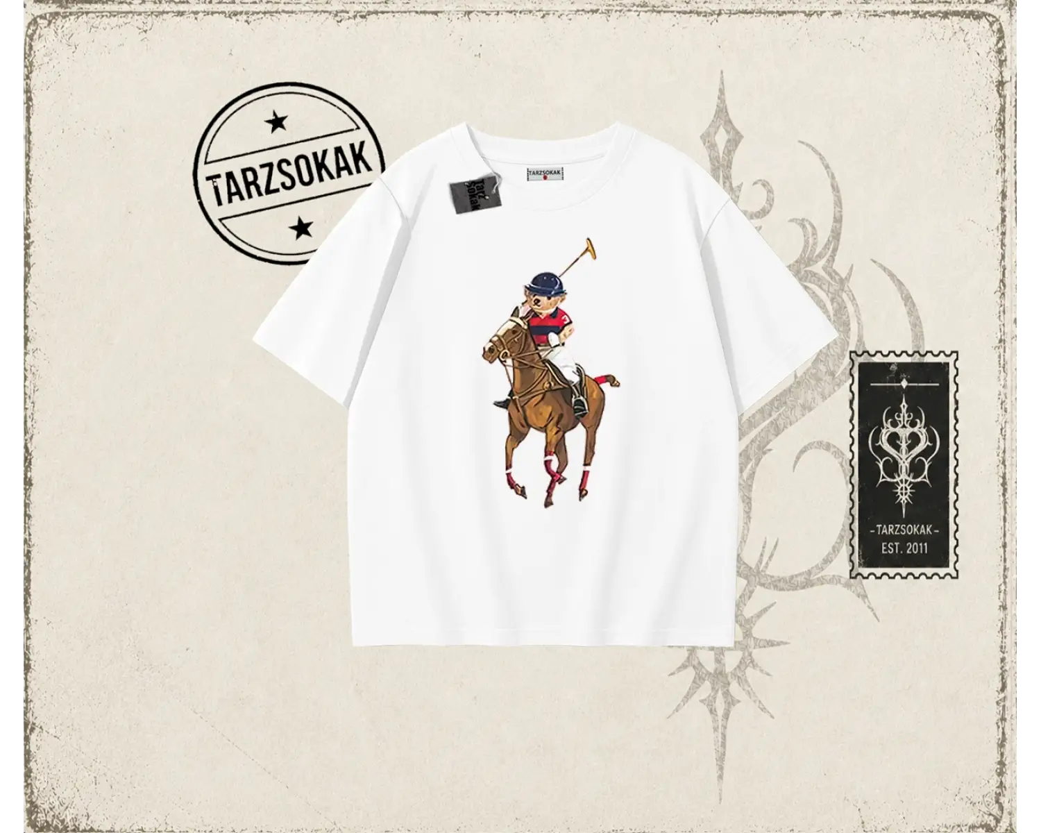 Unisex Teddy Horse Oversize Unisex Tişört Beyaz
