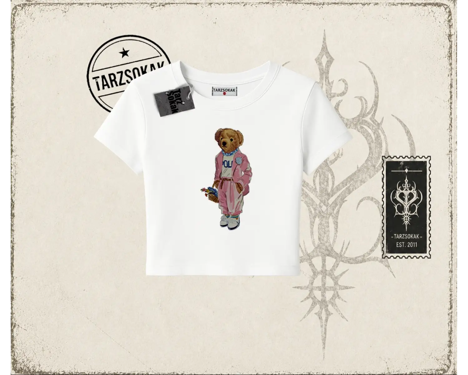 Unisex Teddy Kadın Baby Tee Beyaz