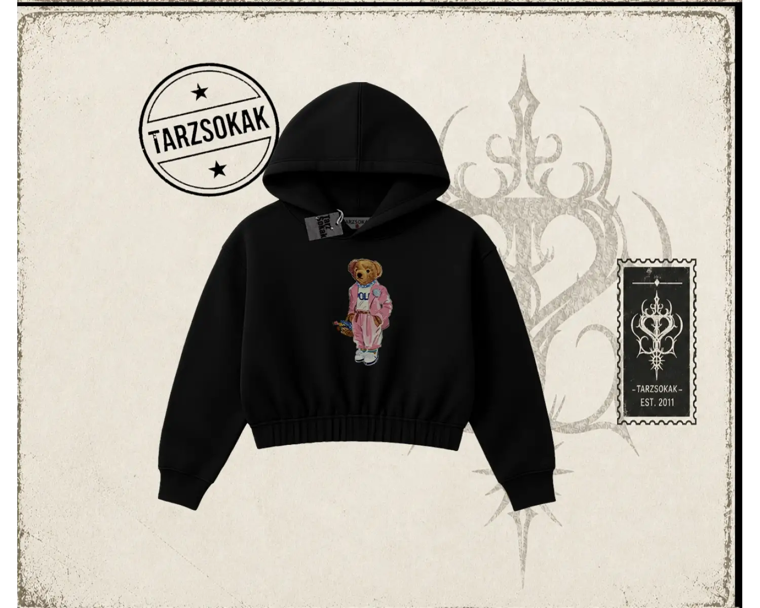 Unisex Teddy Kadın Crop Kapşonlu Sweatshirt Beyaz