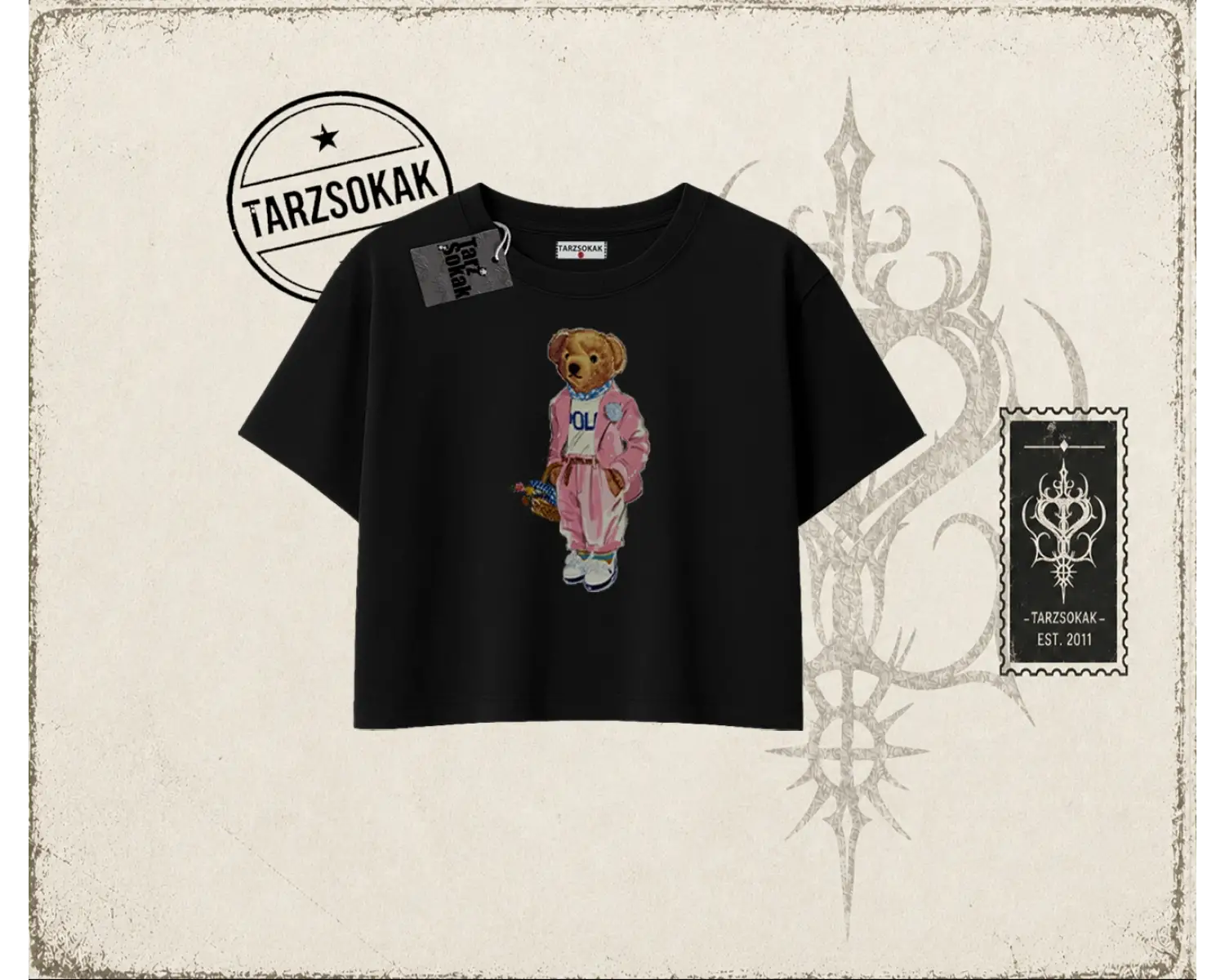 Unisex Teddy Kadın Crop Tişört Beyaz
