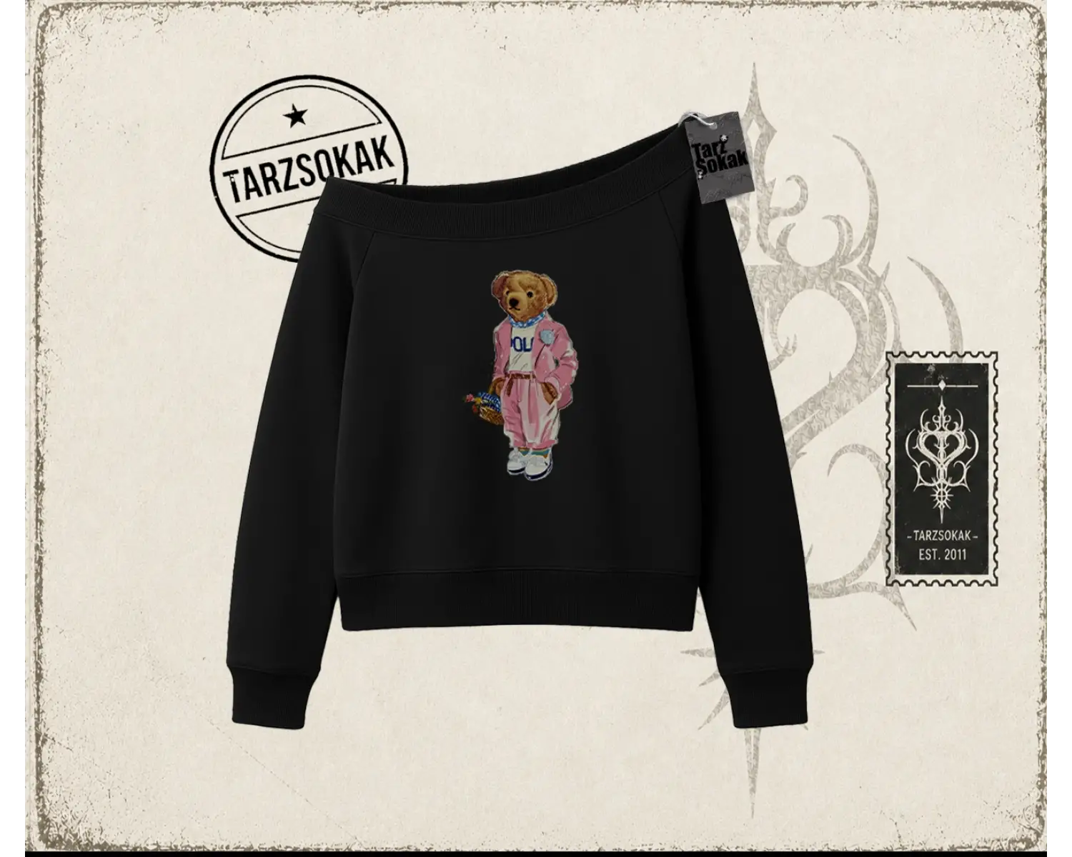 Unisex Teddy Kadın Kayık Yaka Sweatshirt Beyaz