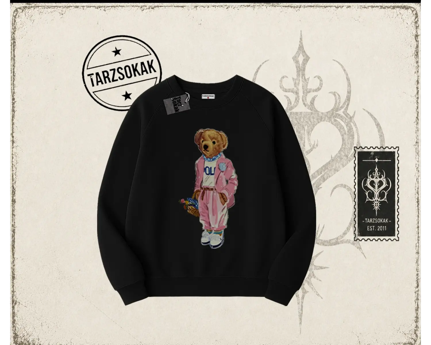 Unisex Teddy Oversize Unisex Bisiklet Yaka Sweatshirt Beyaz