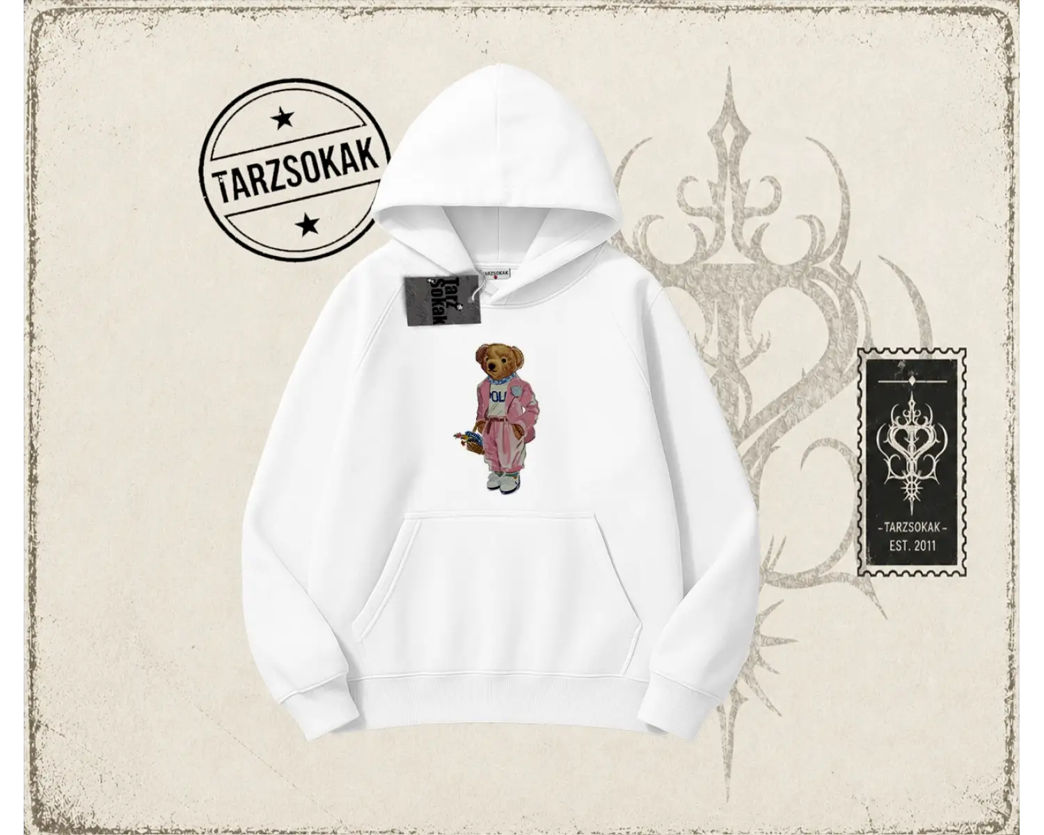 Unisex Teddy Oversize Unisex Kapşonlu Sweatshirt Beyaz