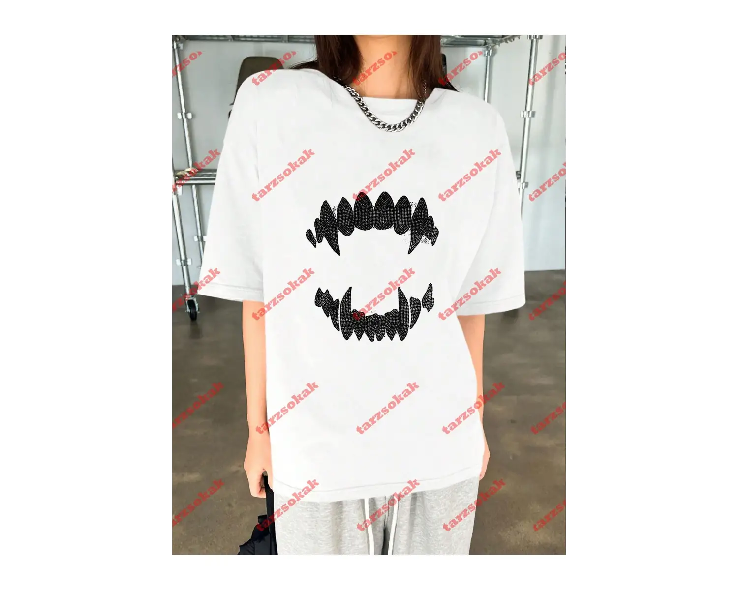 Unisex Teeth Tshirt Beyaz