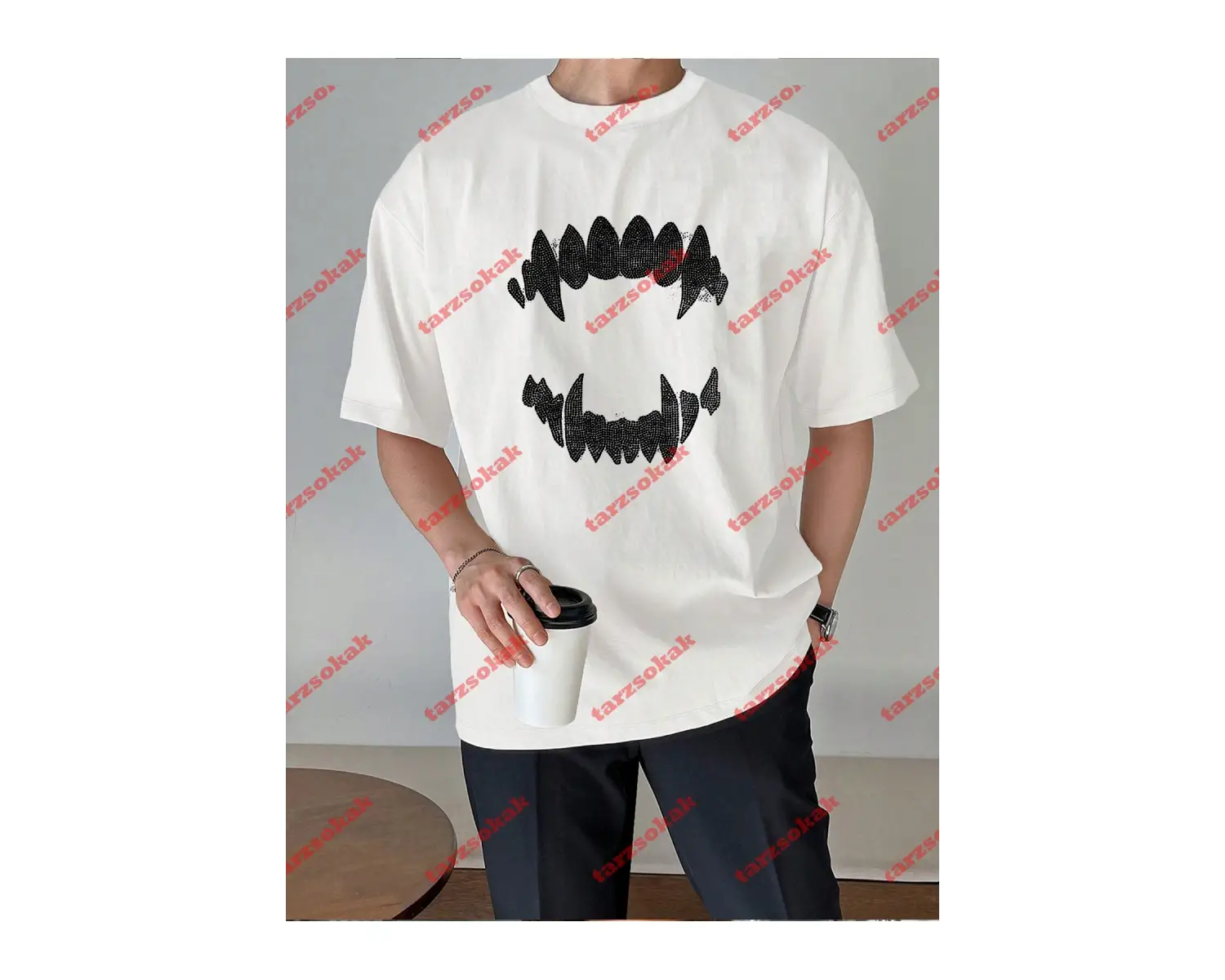 Unisex Teeth Tshirt Beyaz