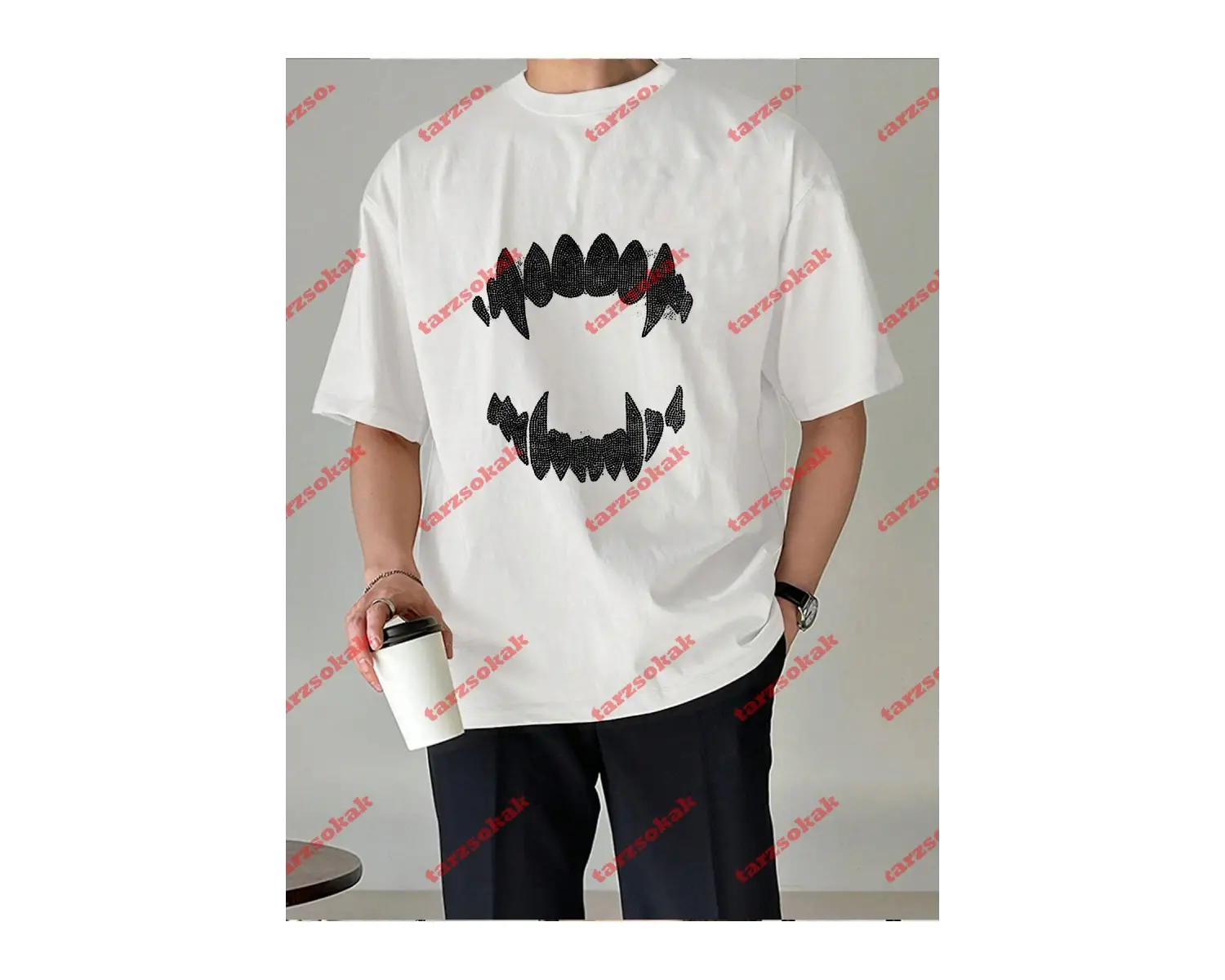 Unisex Teeth Tshirt Beyaz