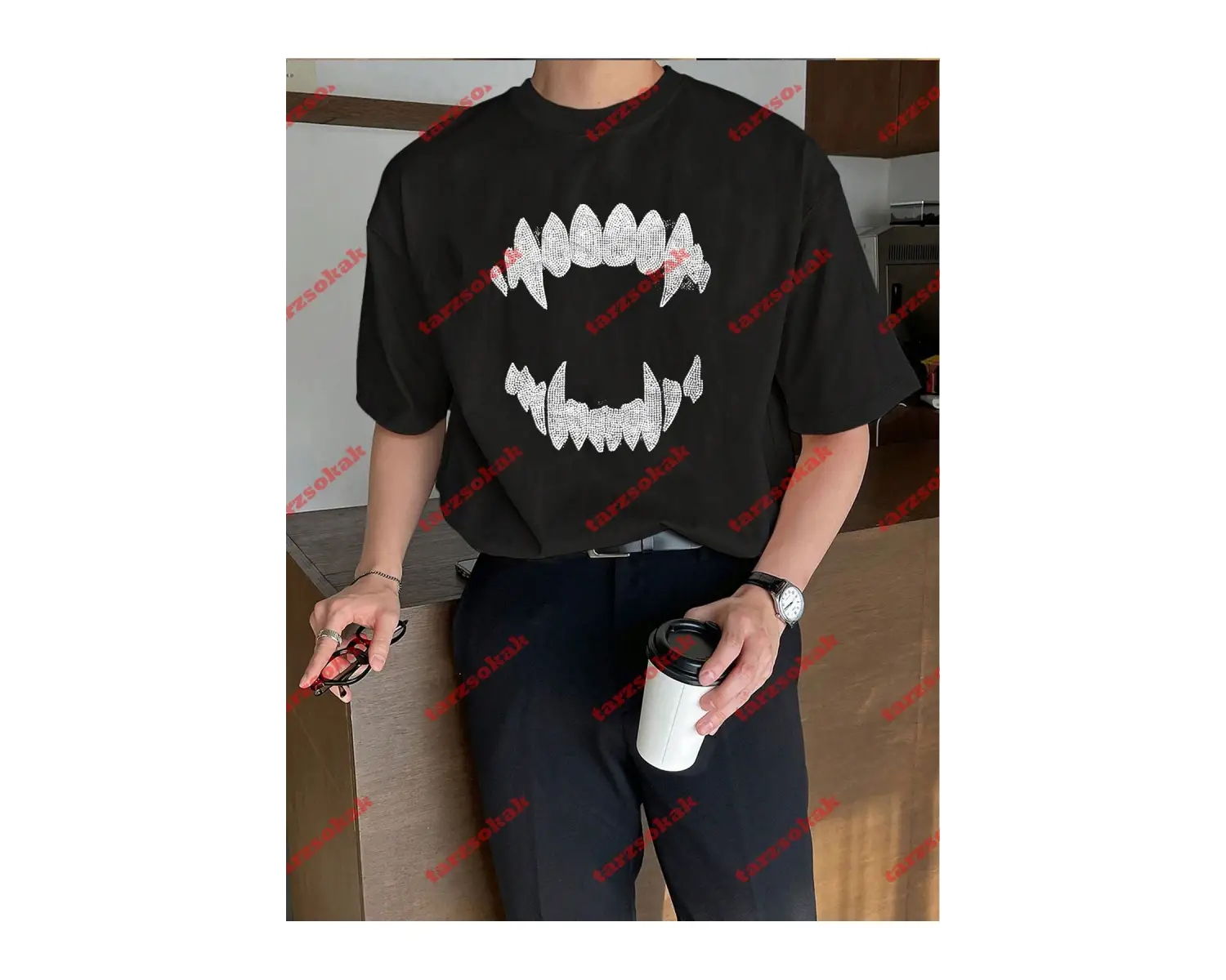 Unisex Teeth Tshirt Beyaz