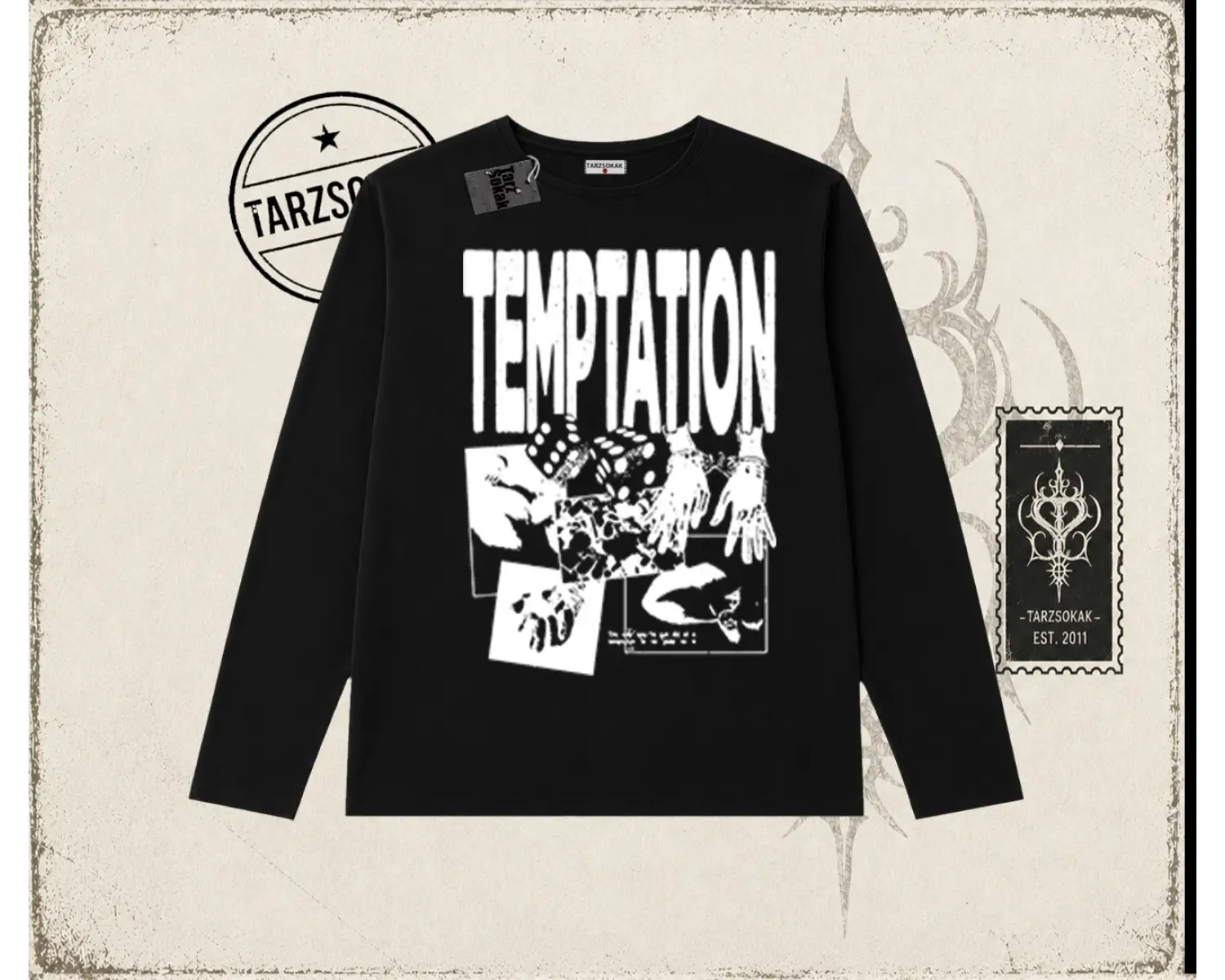 Unisex Temptation Tshirt Biskilet Yaka  Long Sleeve Beyaz