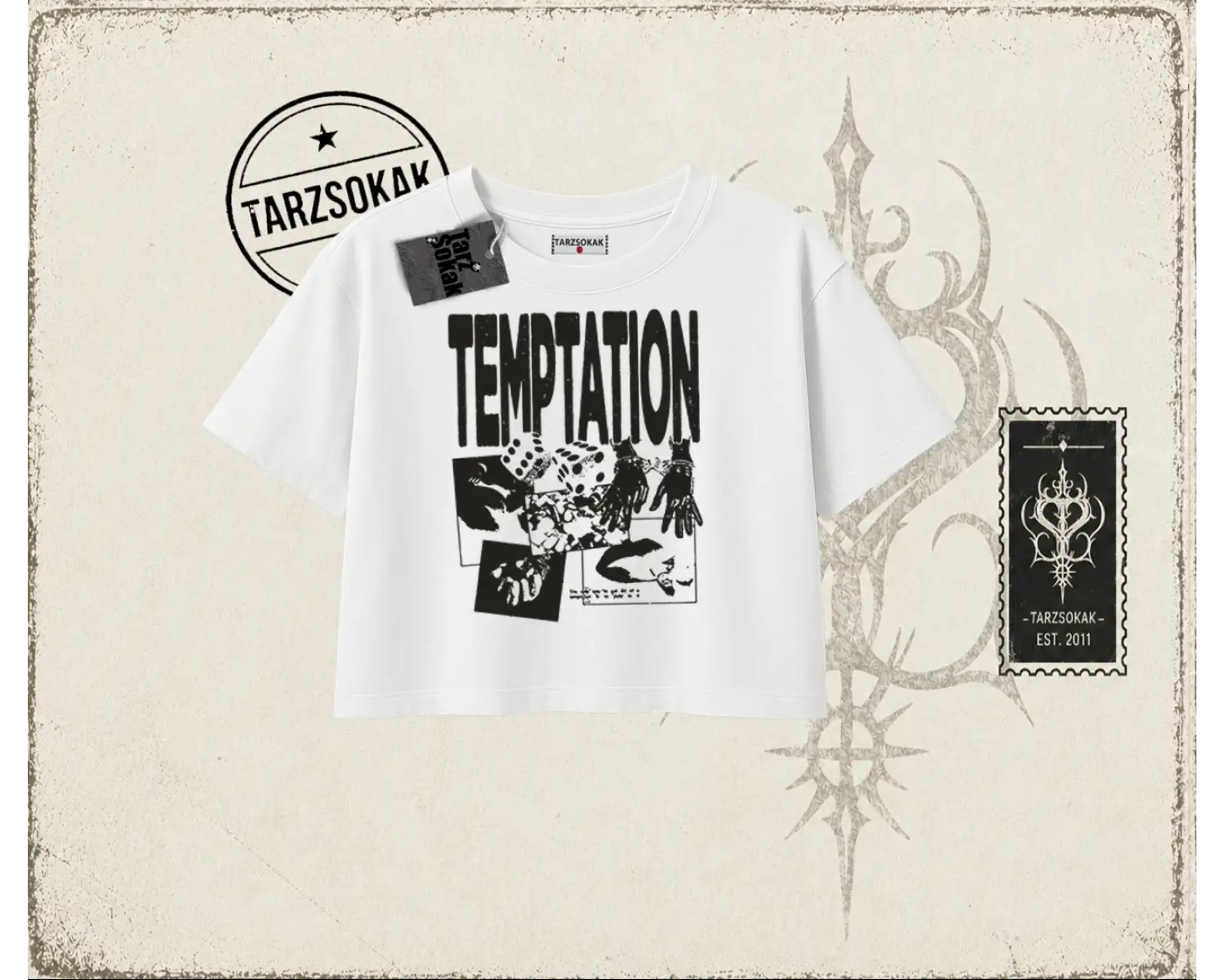 Unisex Temptation Tshirt Kadın Crop Tişört Beyaz
