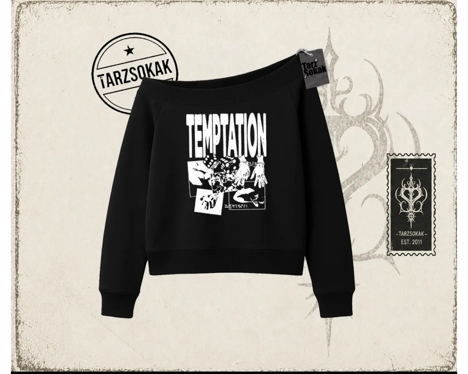 Unisex Temptation Tshirt Kadın Kayık Yaka Sweatshirt Beyaz