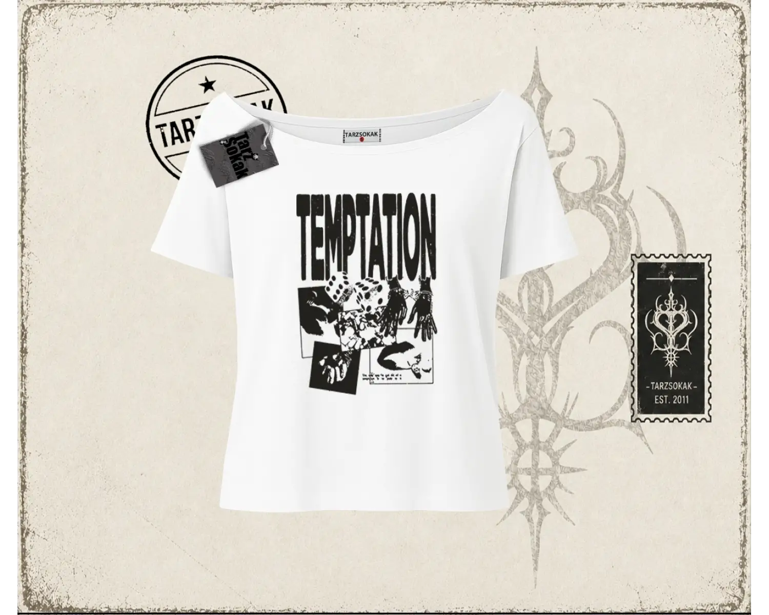 Unisex Temptation Tshirt Kadın Kayık Yaka Tişört Beyaz