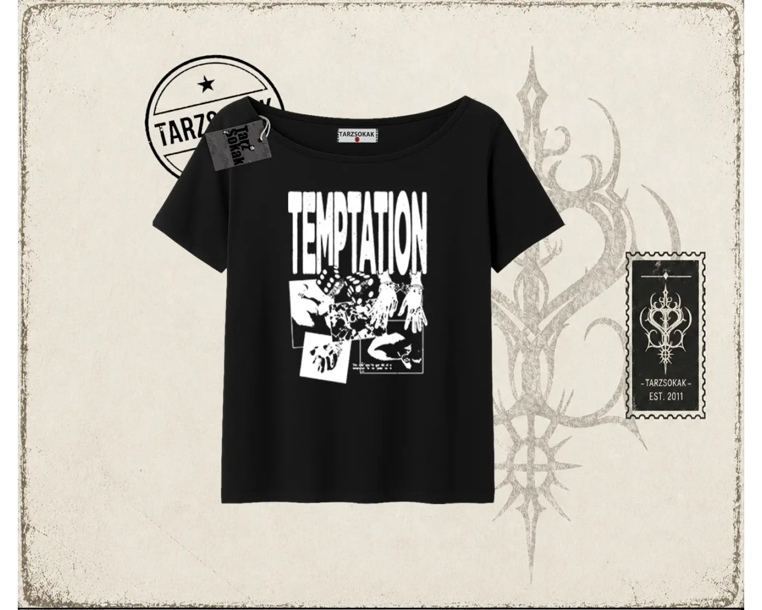 Unisex Temptation Tshirt Kadın Kayık Yaka Tişört Beyaz