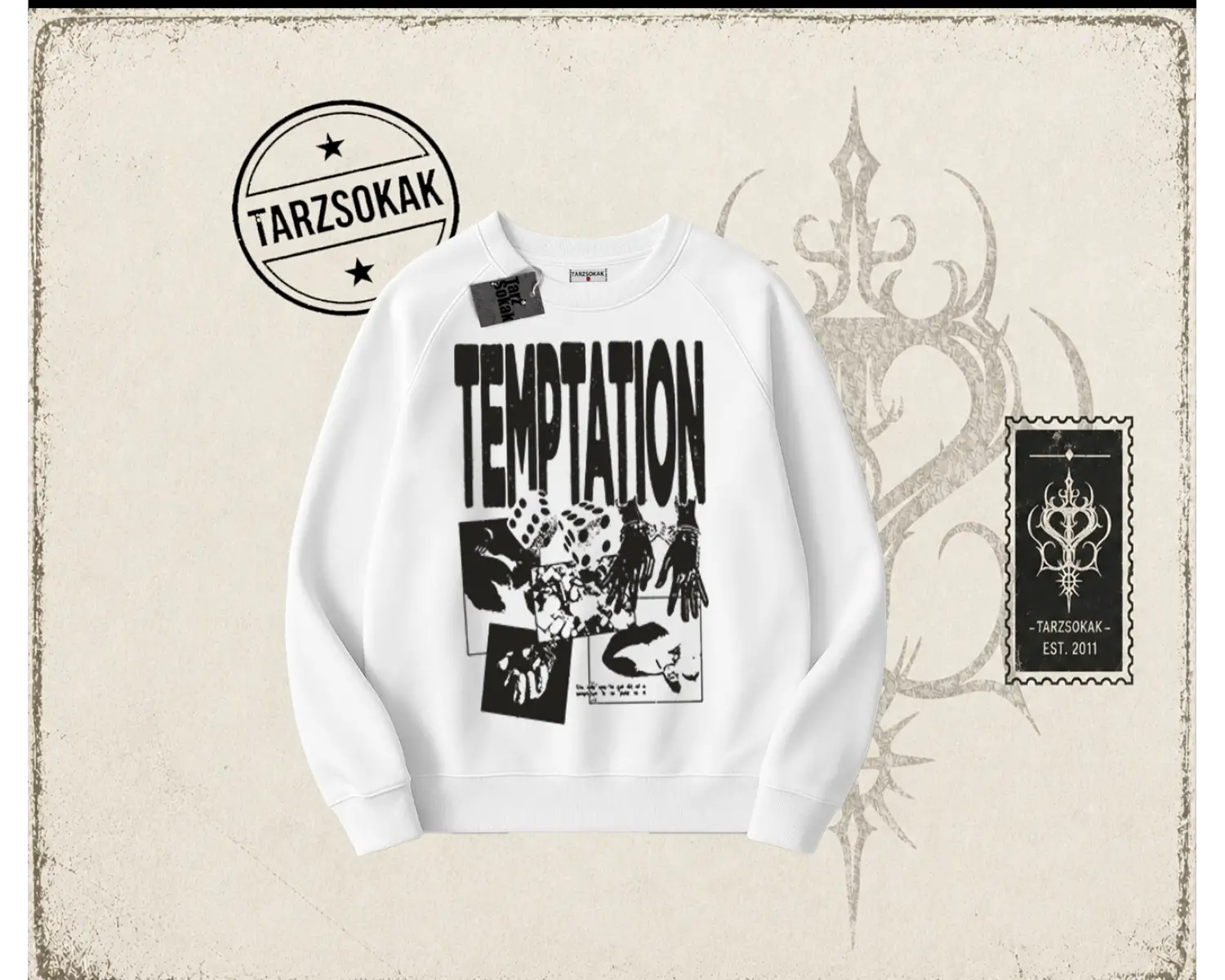 Unisex Temptation Tshirt Oversize Unisex Bisiklet Yaka Sweatshirt Beyaz