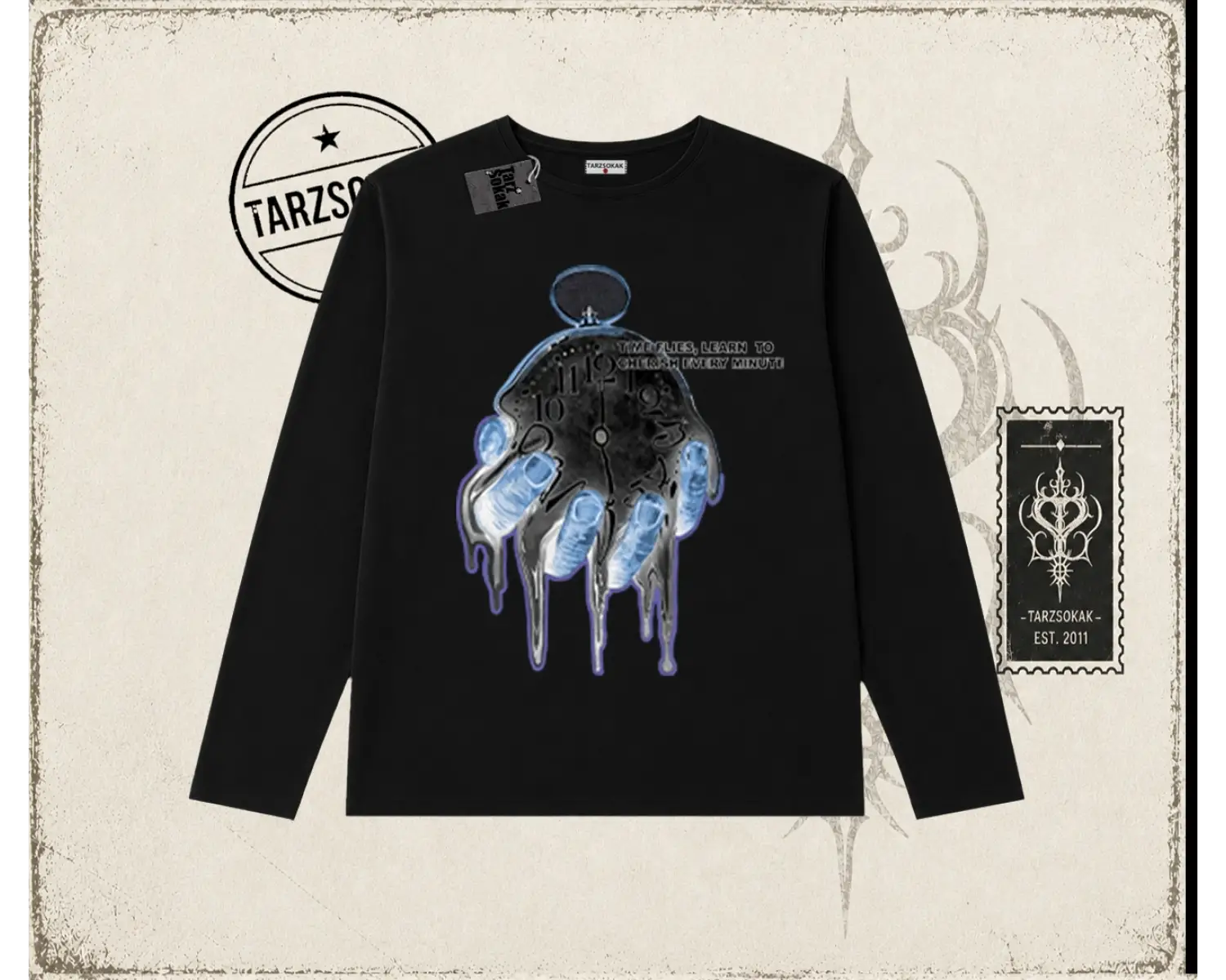 Unisex Time Flies Biskilet Yaka  Long Sleeve Beyaz