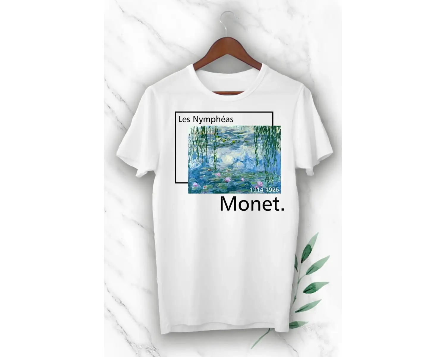 Unısex Tişört Art Claude Monet Nilüferler Tablosu Baskılı Beyaz