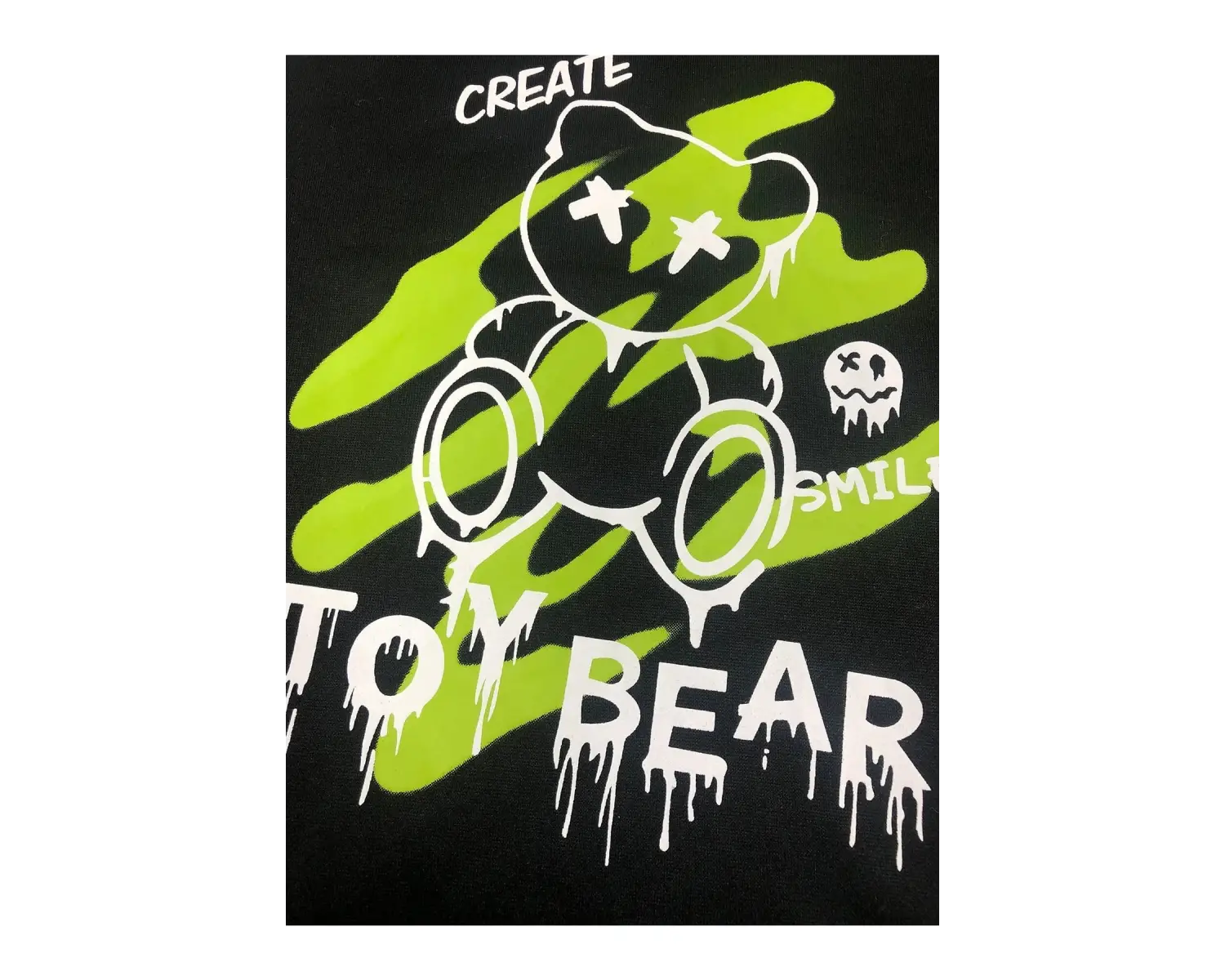 Unisex Toy Bear Baskılı Oversize Bisiklet Yaka Sweatshirt Siyah