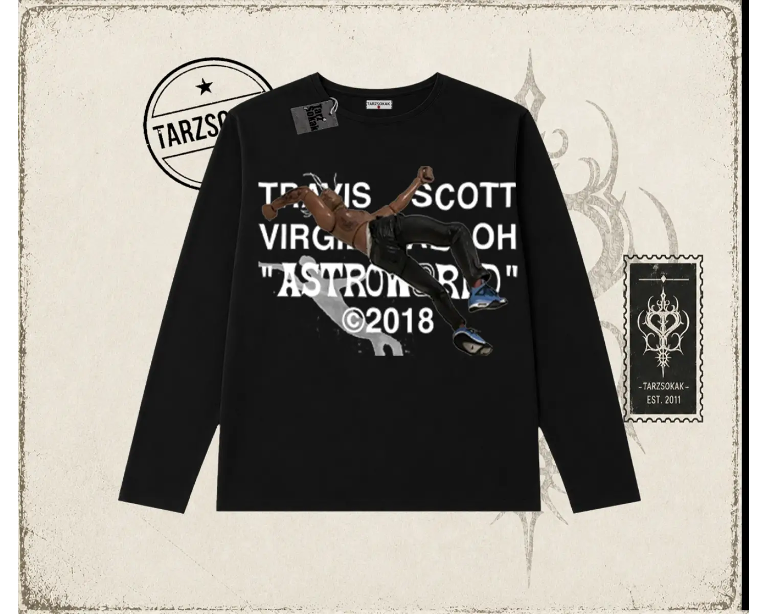 Unisex Travis Scott Astroworld 2018 Biskilet Yaka  Long Sleeve Beyaz