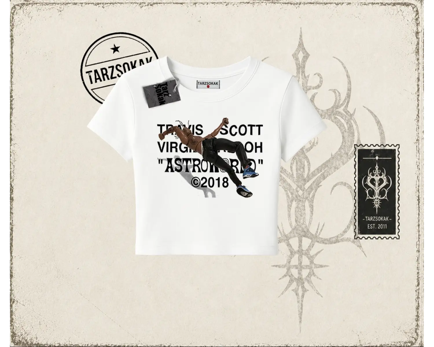 Unisex Travis Scott Astroworld 2018 Kadın Baby Tee Beyaz