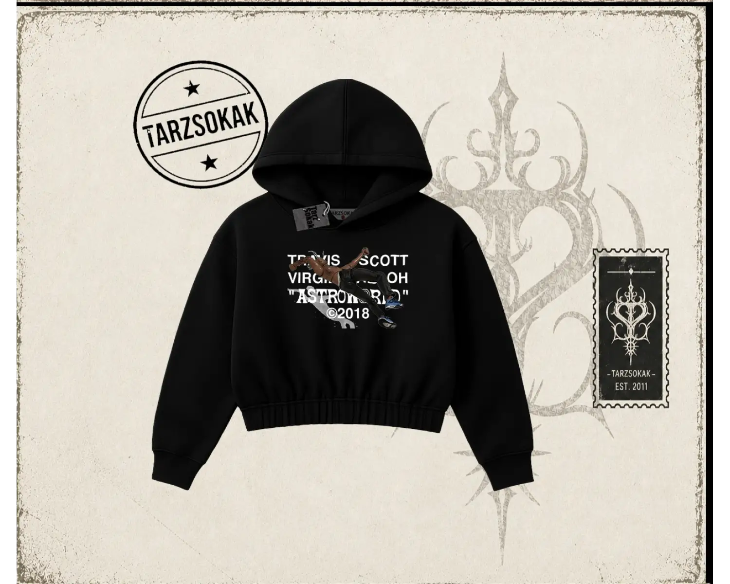 Unisex Travis Scott Astroworld 2018 Kadın Crop Kapşonlu Sweatshirt Beyaz