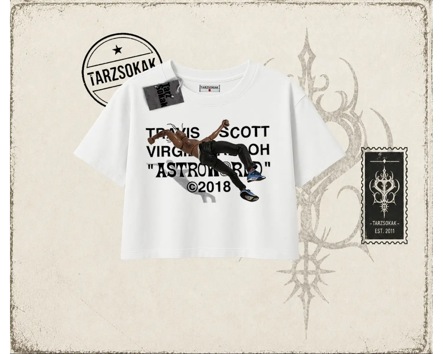Unisex Travis Scott Astroworld 2018 Kadın Crop Tişört Beyaz