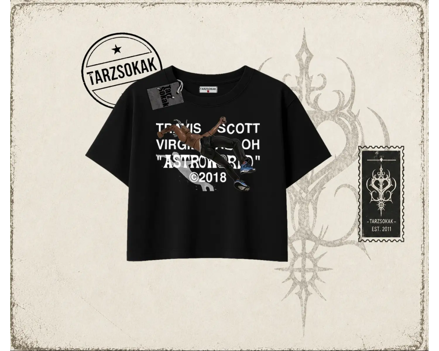 Unisex Travis Scott Astroworld 2018 Kadın Crop Tişört Beyaz
