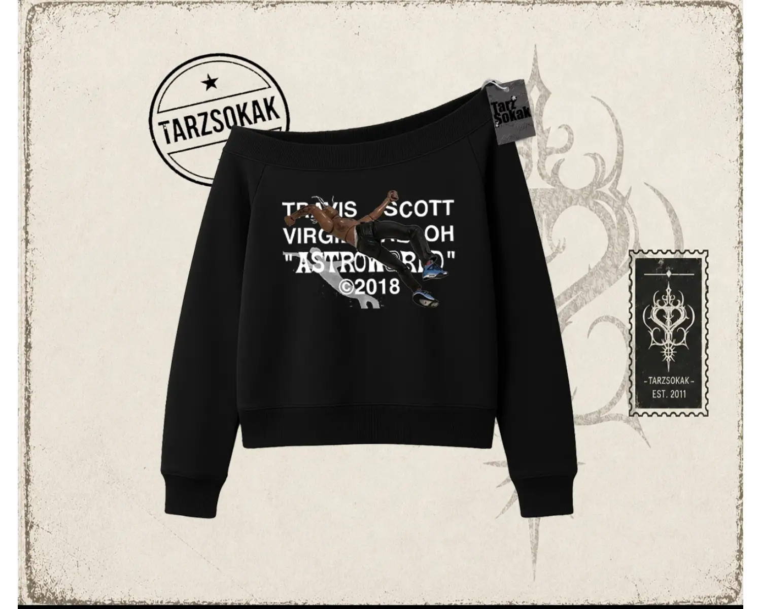 Unisex Travis Scott Astroworld 2018 Kadın Kayık Yaka Sweatshirt Beyaz