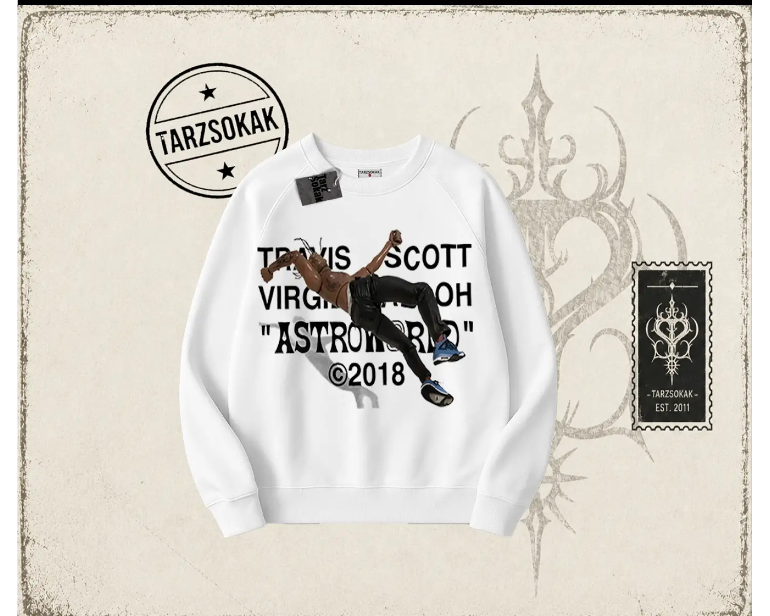 Unisex Travis Scott Astroworld 2018 Oversize Unisex Bisiklet Yaka Sweatshirt Beyaz