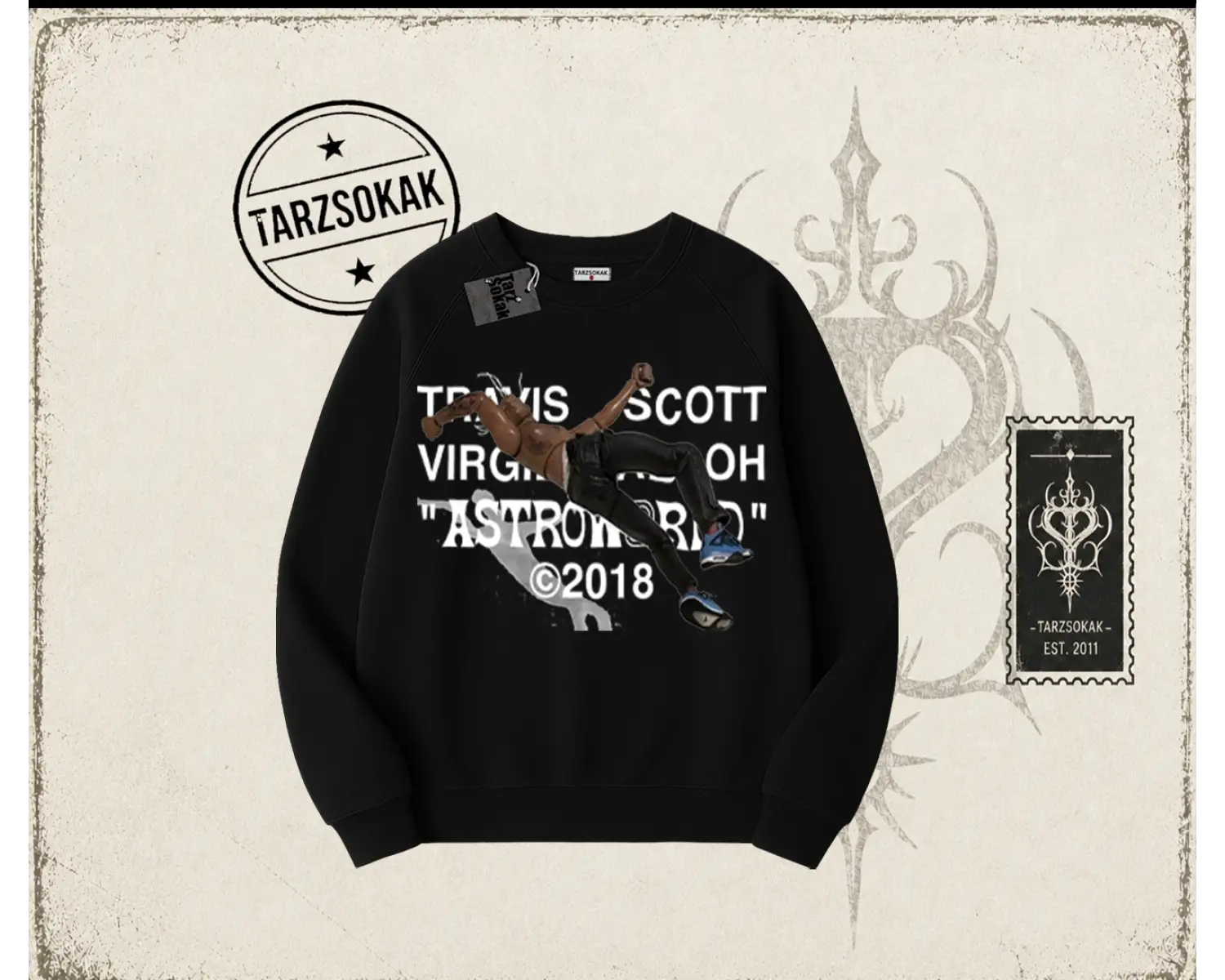 Unisex Travis Scott Astroworld 2018 Oversize Unisex Bisiklet Yaka Sweatshirt Beyaz