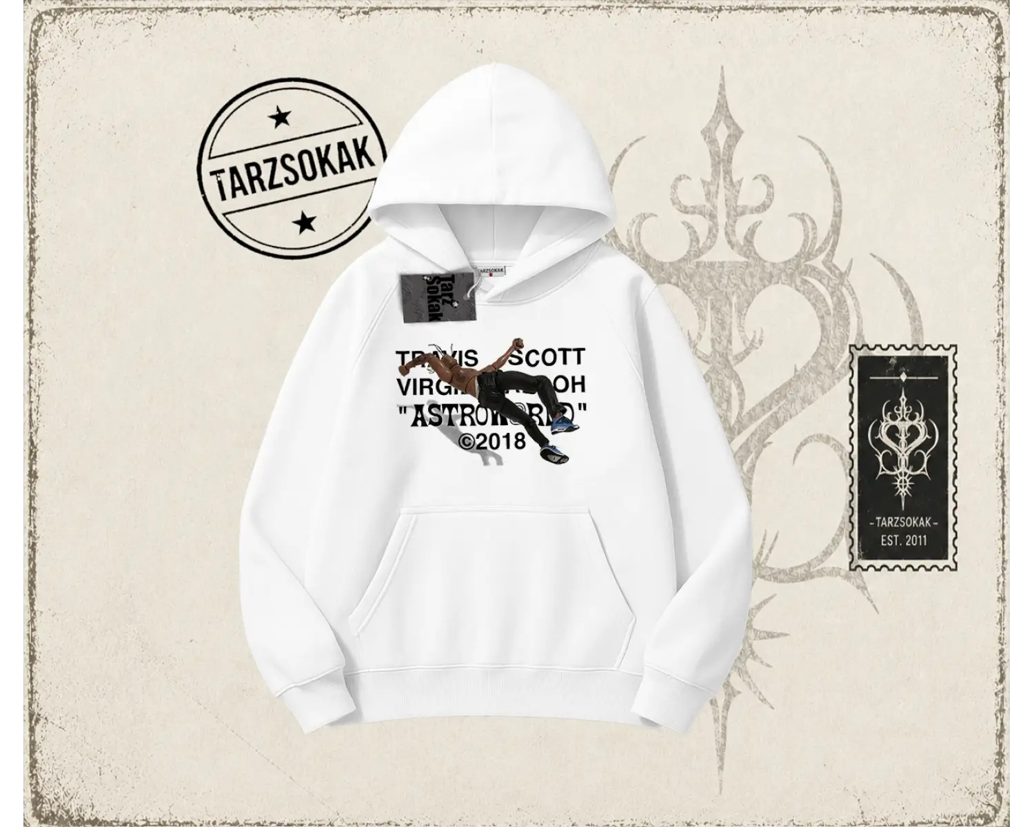 Unisex Travis Scott Astroworld 2018 Oversize Unisex Kapşonlu Sweatshirt Beyaz