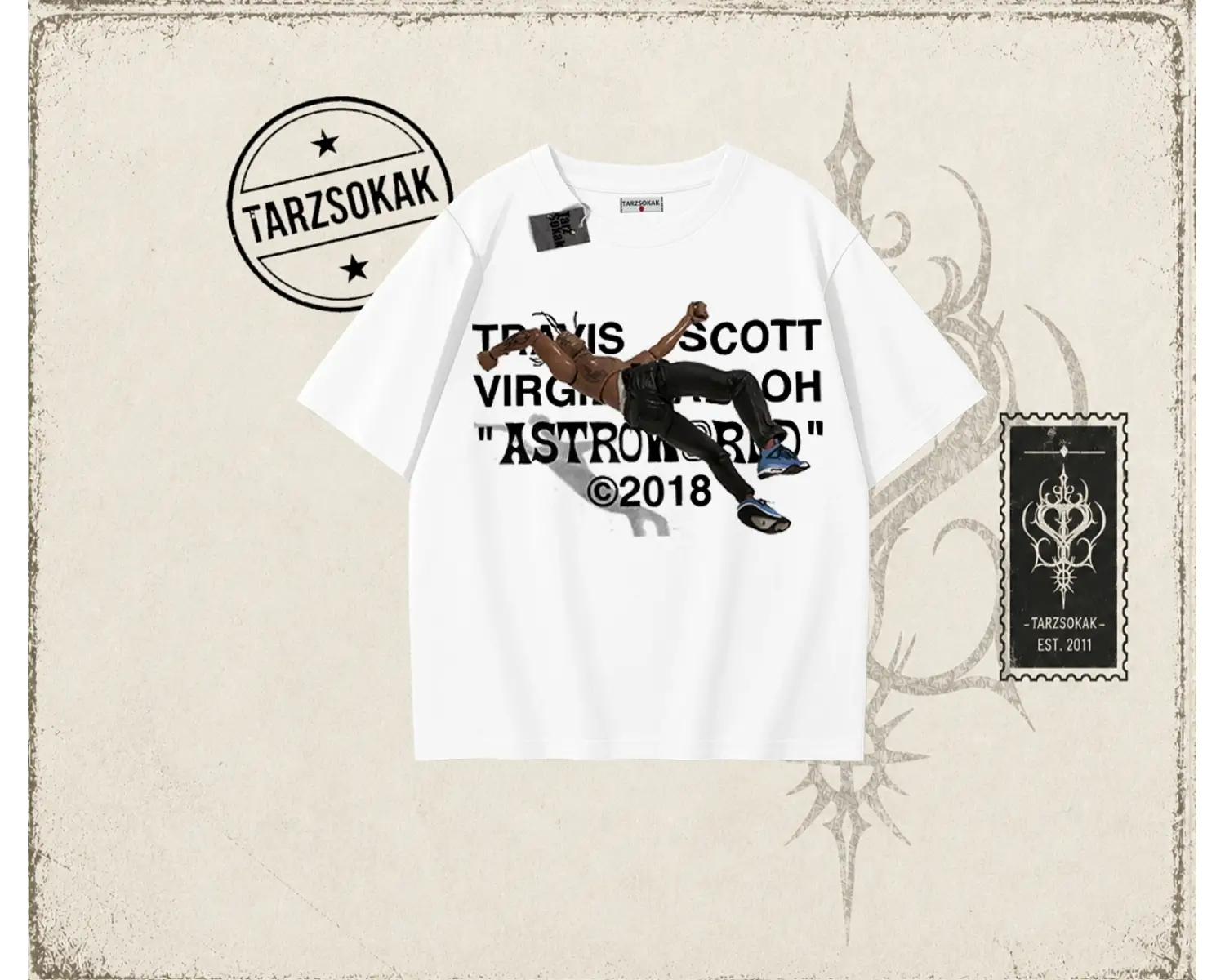 Unisex Travis Scott Astroworld 2018 Oversize Unisex Tişört Beyaz