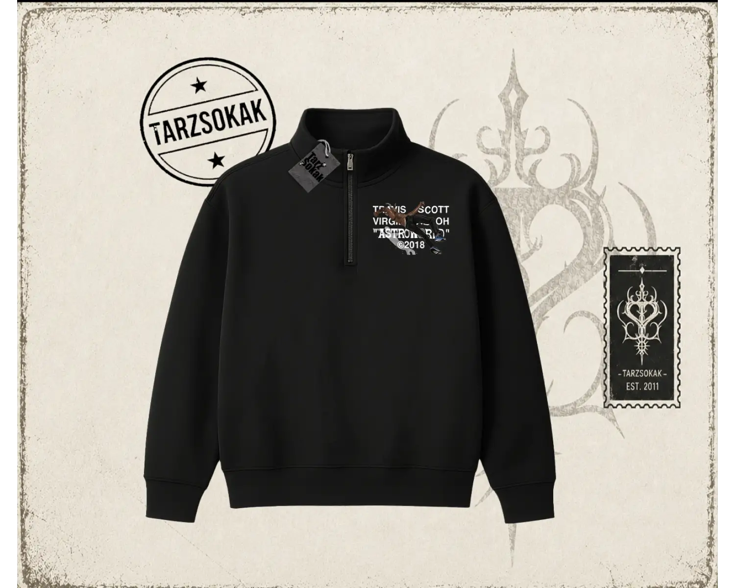 Unisex Travis Scott Astroworld 2018 Unisex Polo Yaka Yarım Fermuarlı Sweatshirt Beyaz