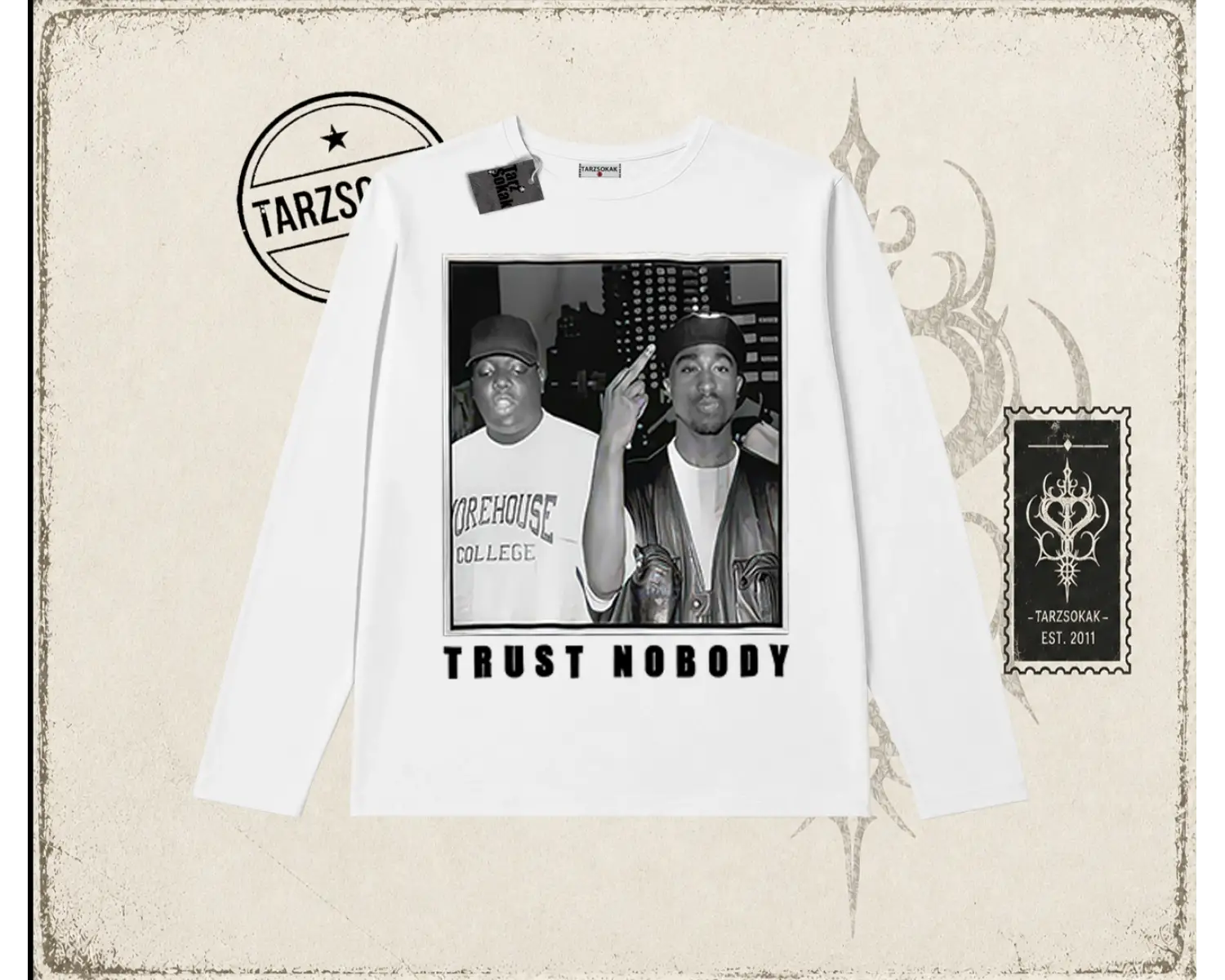 Unisex Trust Nobody Biskilet Yaka  Long Sleeve Beyaz