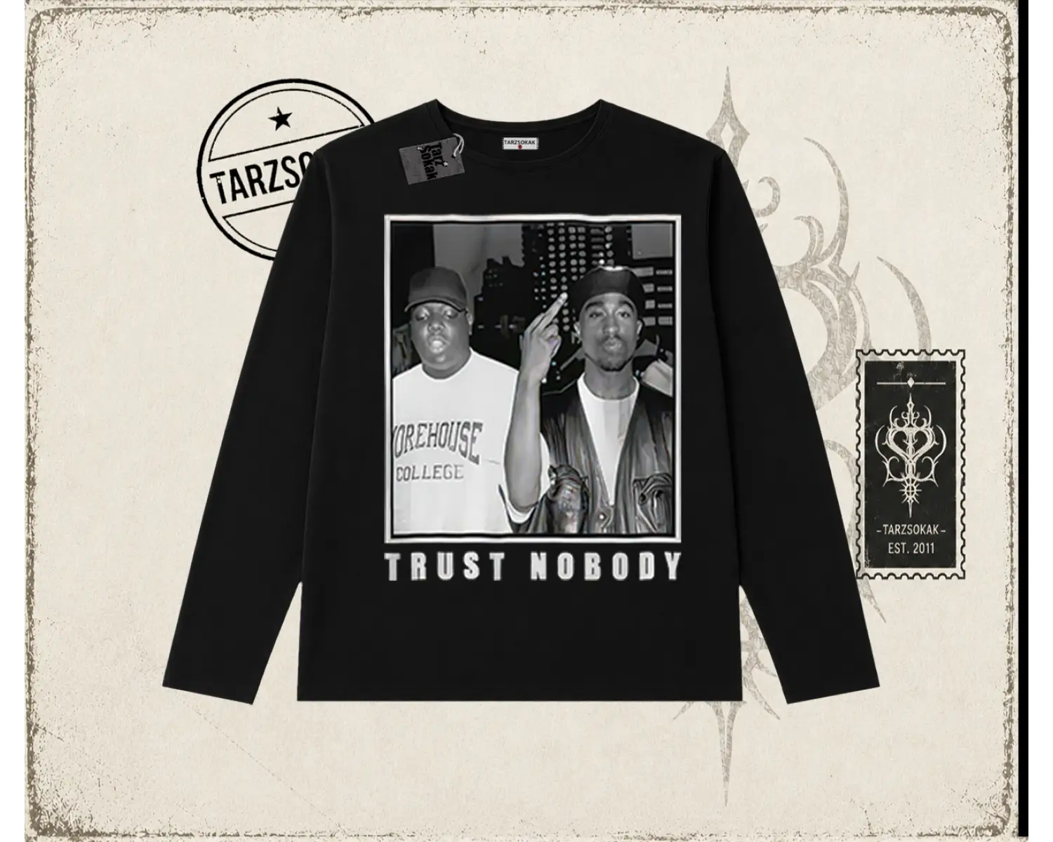 Unisex Trust Nobody Biskilet Yaka  Long Sleeve Beyaz