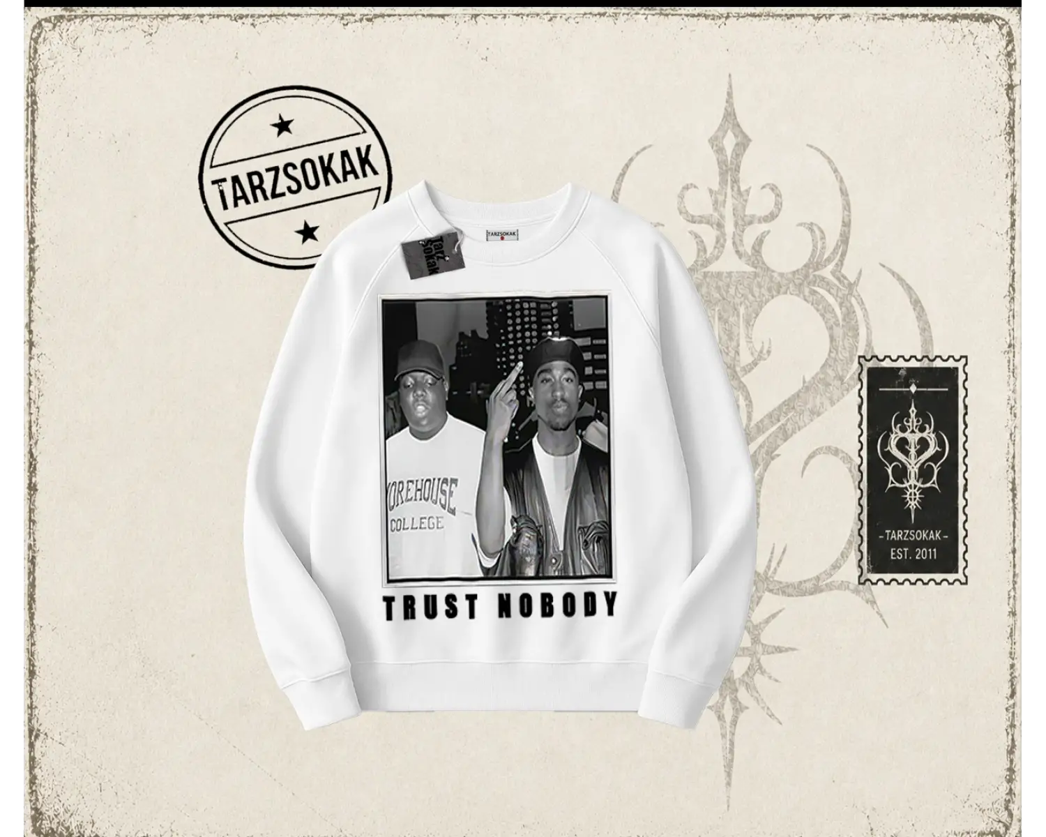 Unisex Trust Nobody Oversize Unisex Bisiklet Yaka Sweatshirt Beyaz