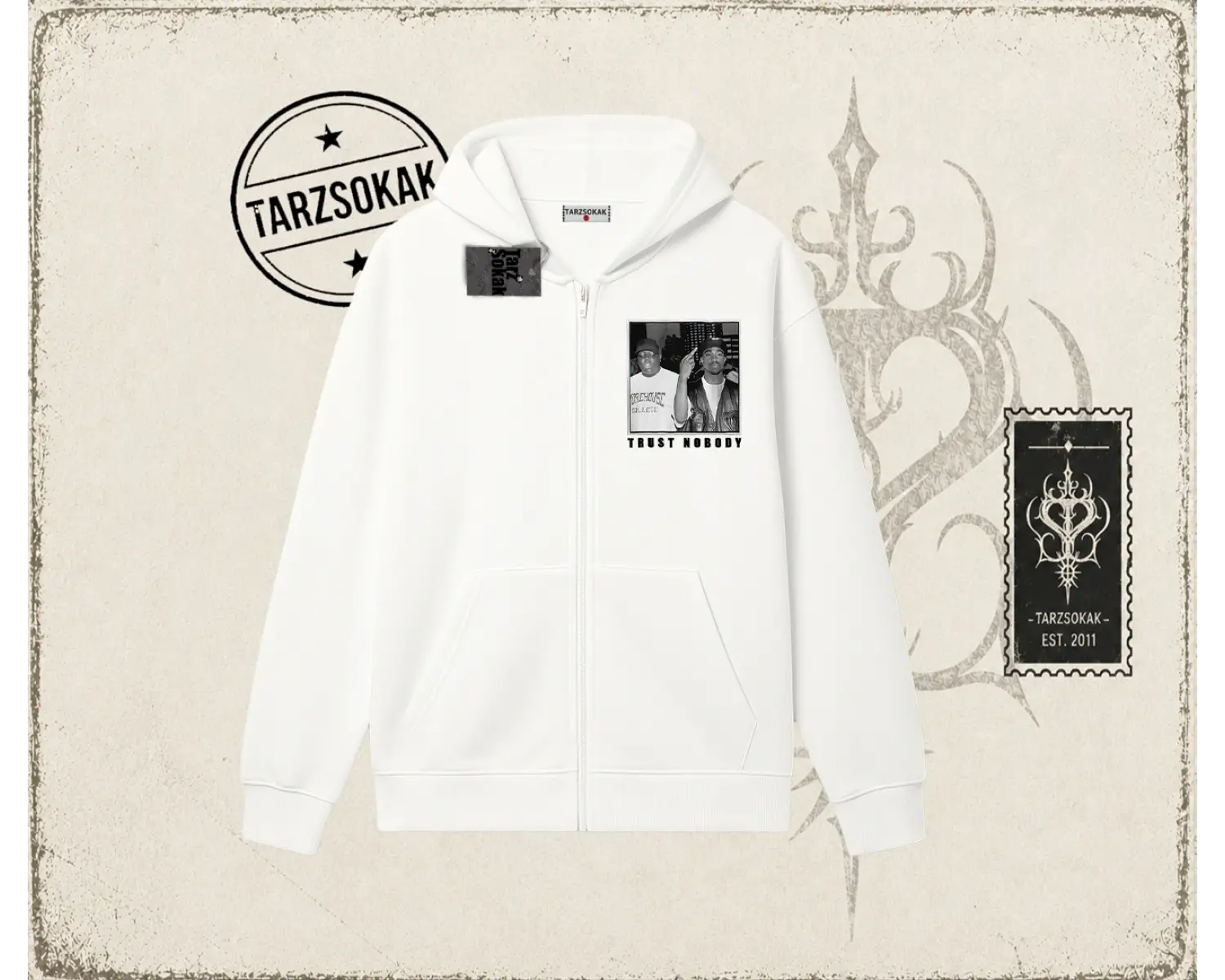 Unisex Trust Nobody Oversize Unisex Hırka & Çeket Fermuarlı Sweatshirt Beyaz