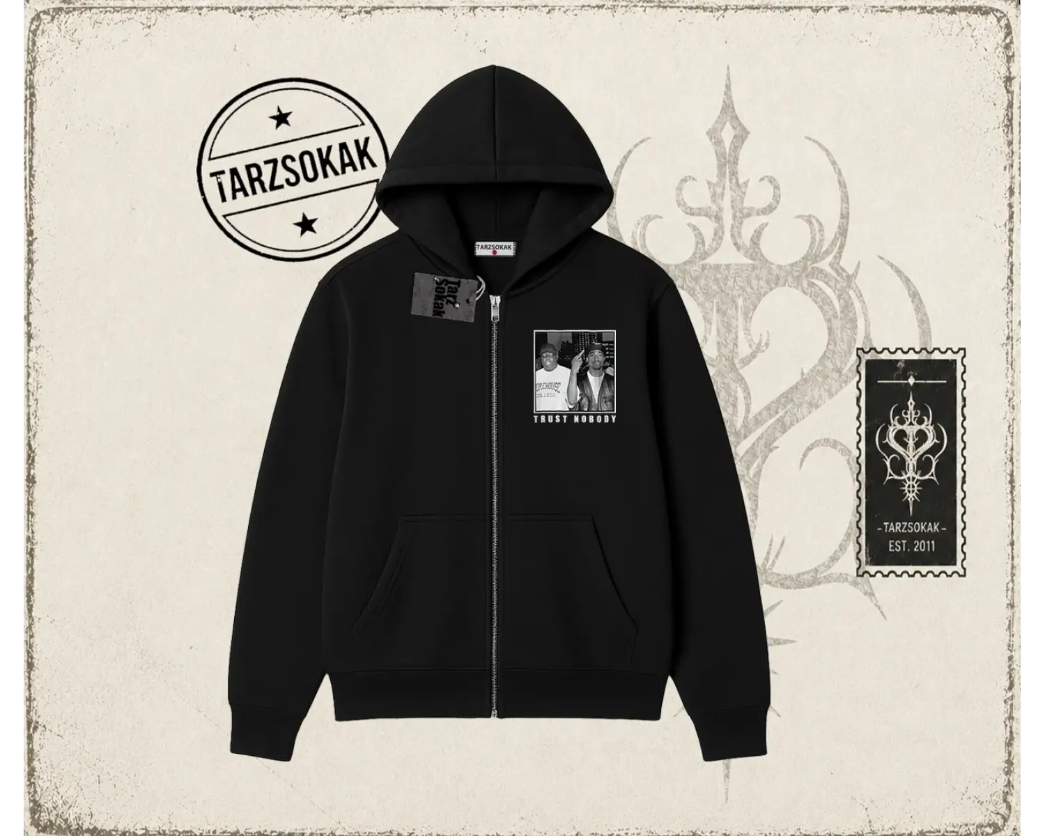Unisex Trust Nobody Oversize Unisex Hırka & Çeket Fermuarlı Sweatshirt Beyaz