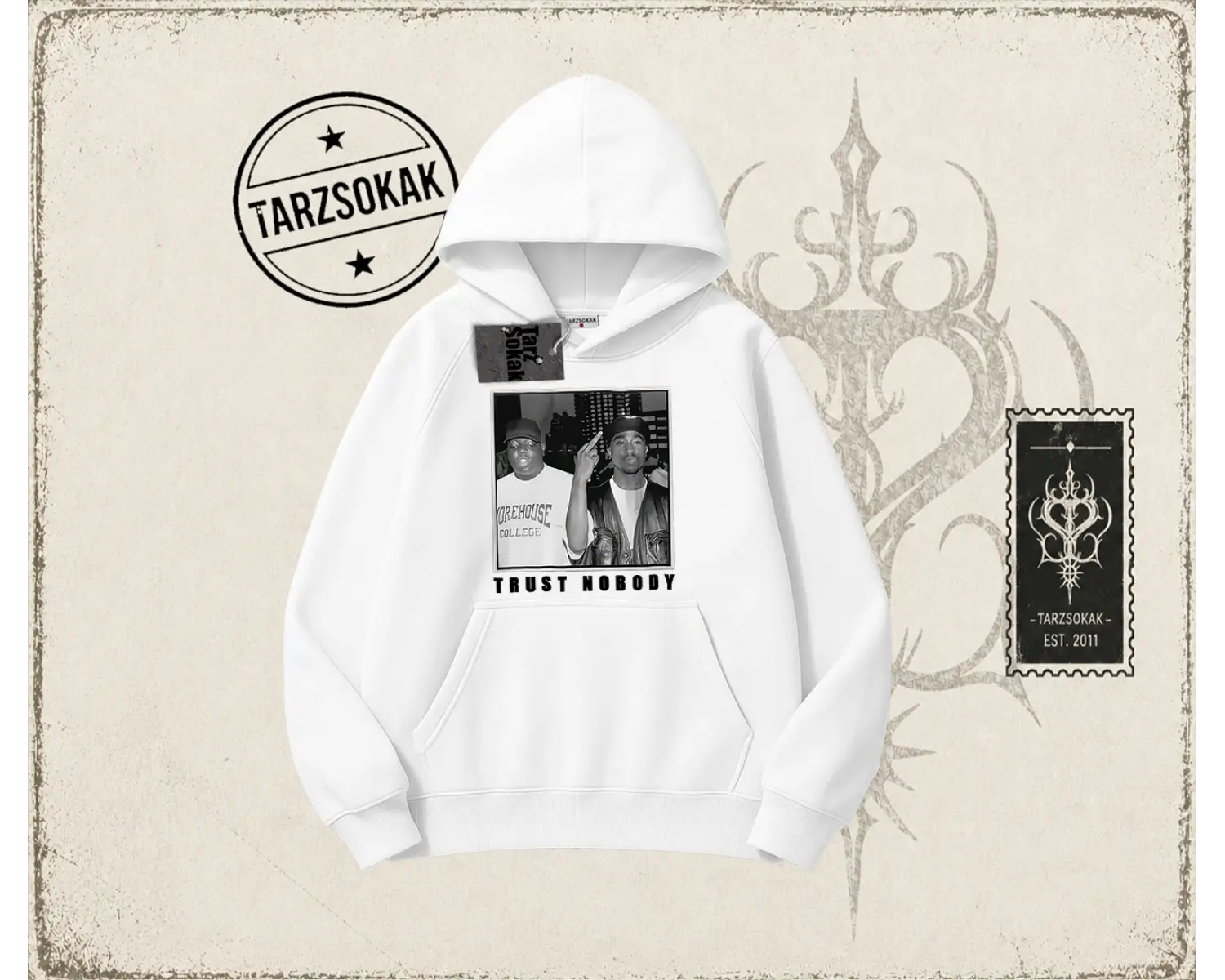 Unisex Trust Nobody Oversize Unisex Kapşonlu Sweatshirt Beyaz
