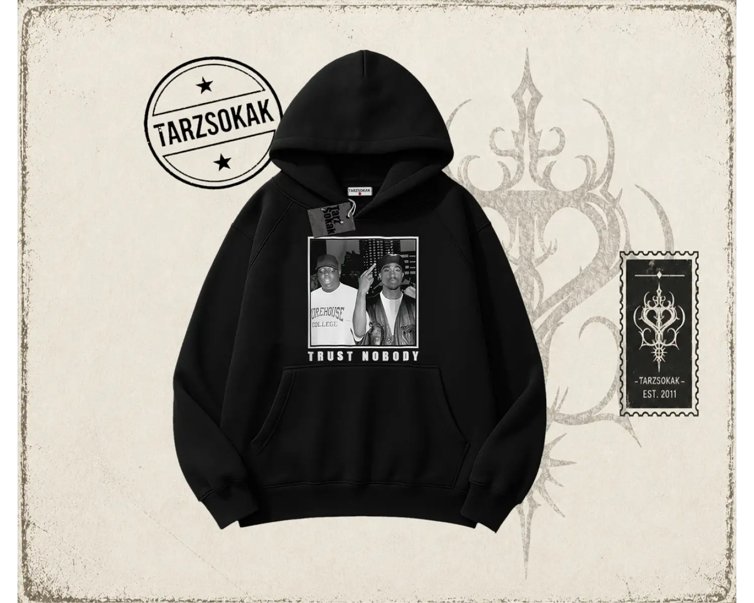 Unisex Trust Nobody Oversize Unisex Kapşonlu Sweatshirt Beyaz
