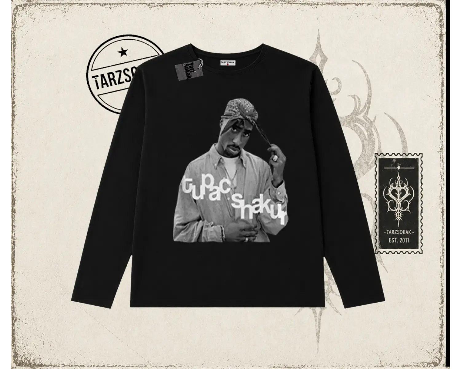 Unisex Tupac Shakur Biskilet Yaka  Long Sleeve Beyaz