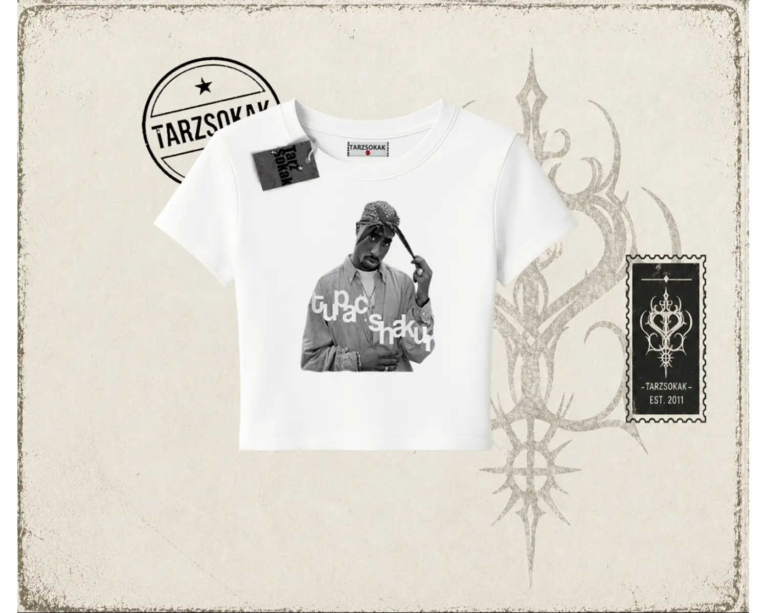 Unisex Tupac Shakur Kadın Baby Tee Beyaz