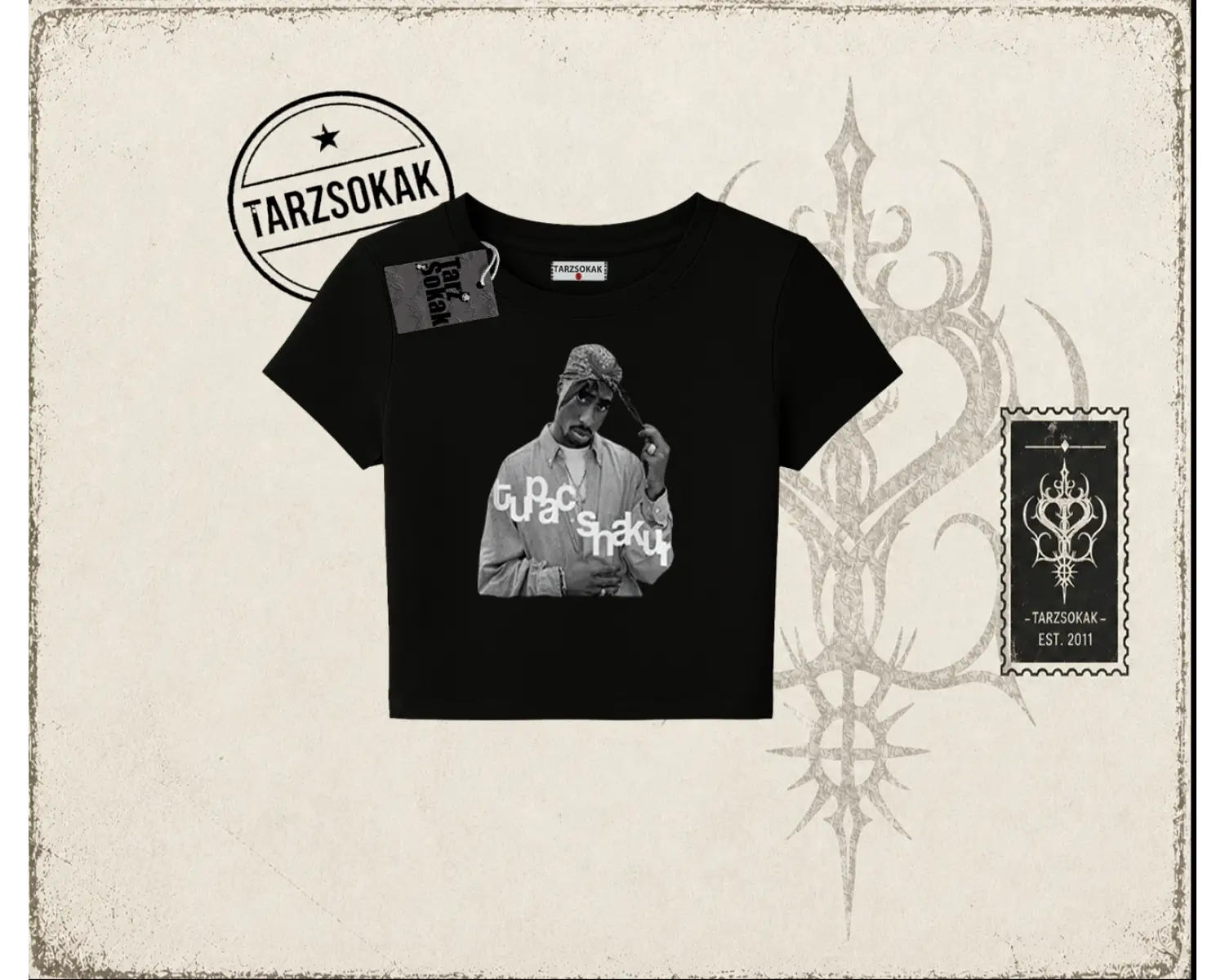 Unisex Tupac Shakur Kadın Baby Tee Beyaz
