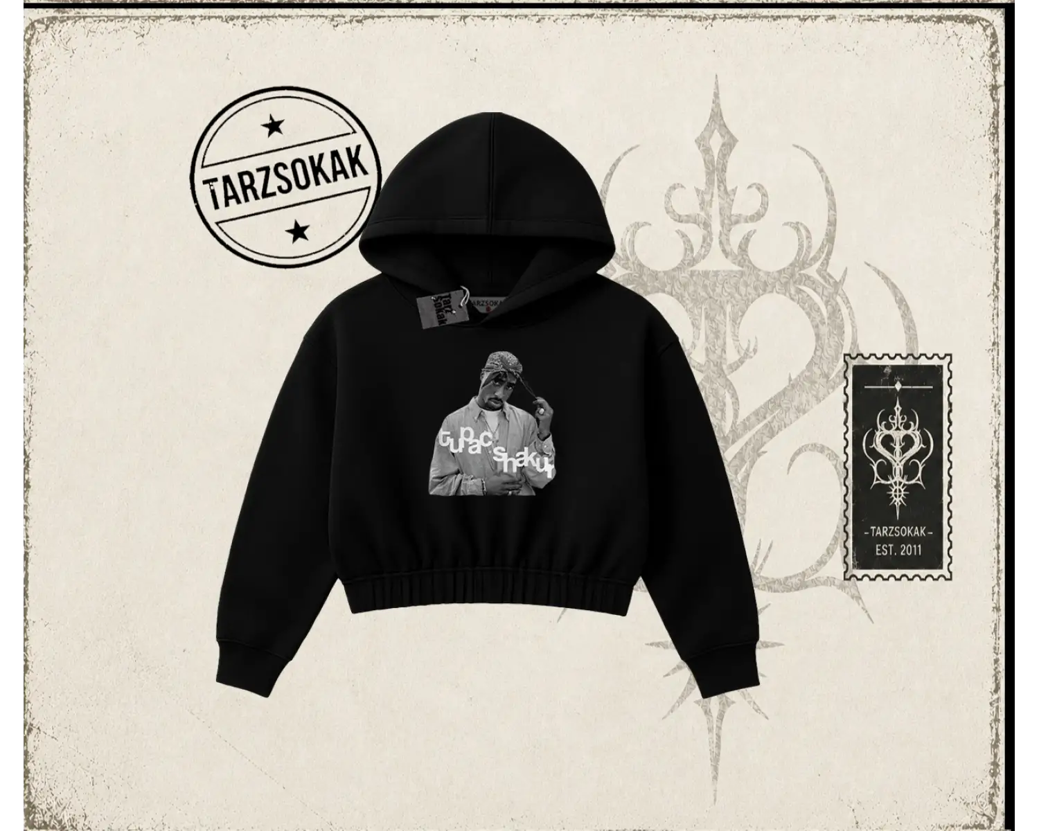 Unisex Tupac Shakur Kadın Crop Kapşonlu Sweatshirt Beyaz