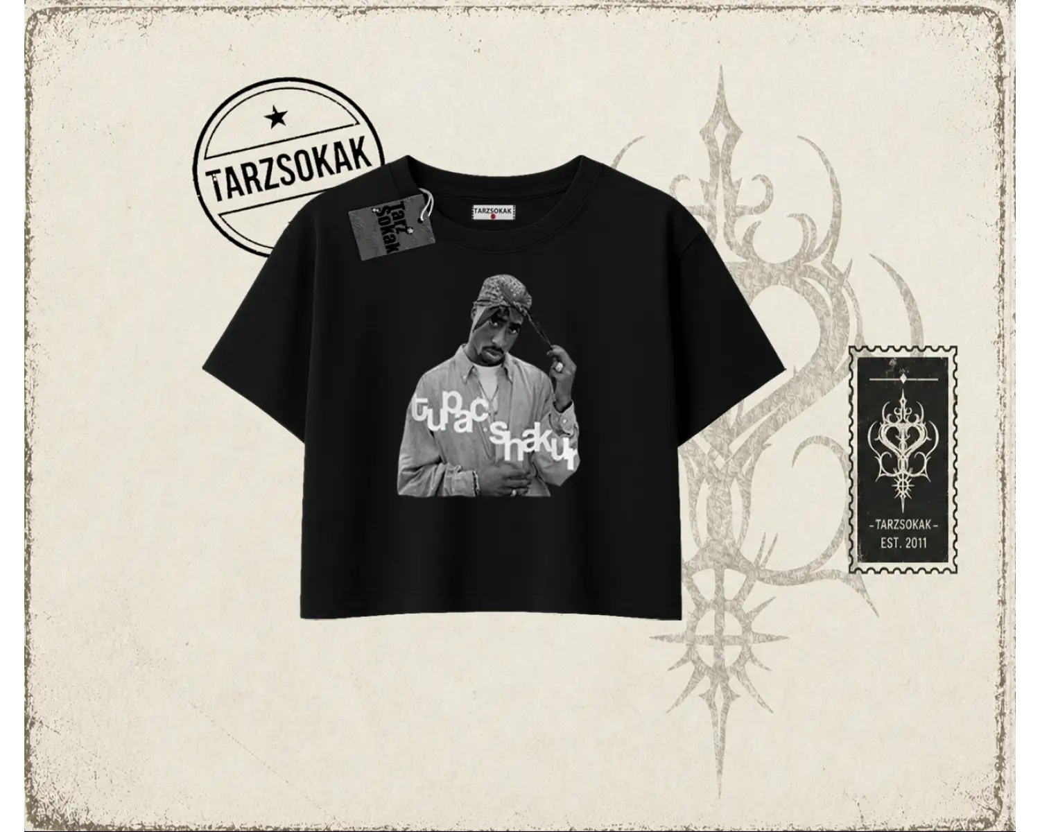 Unisex Tupac Shakur Kadın Crop Tişört Beyaz