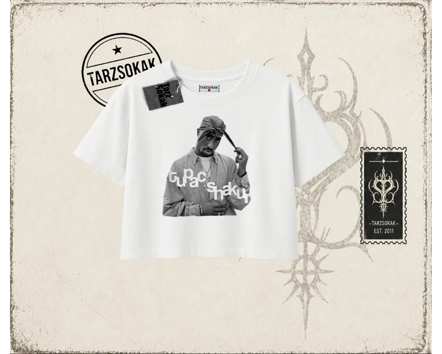 Unisex Tupac Shakur Kadın Crop Tişört Beyaz