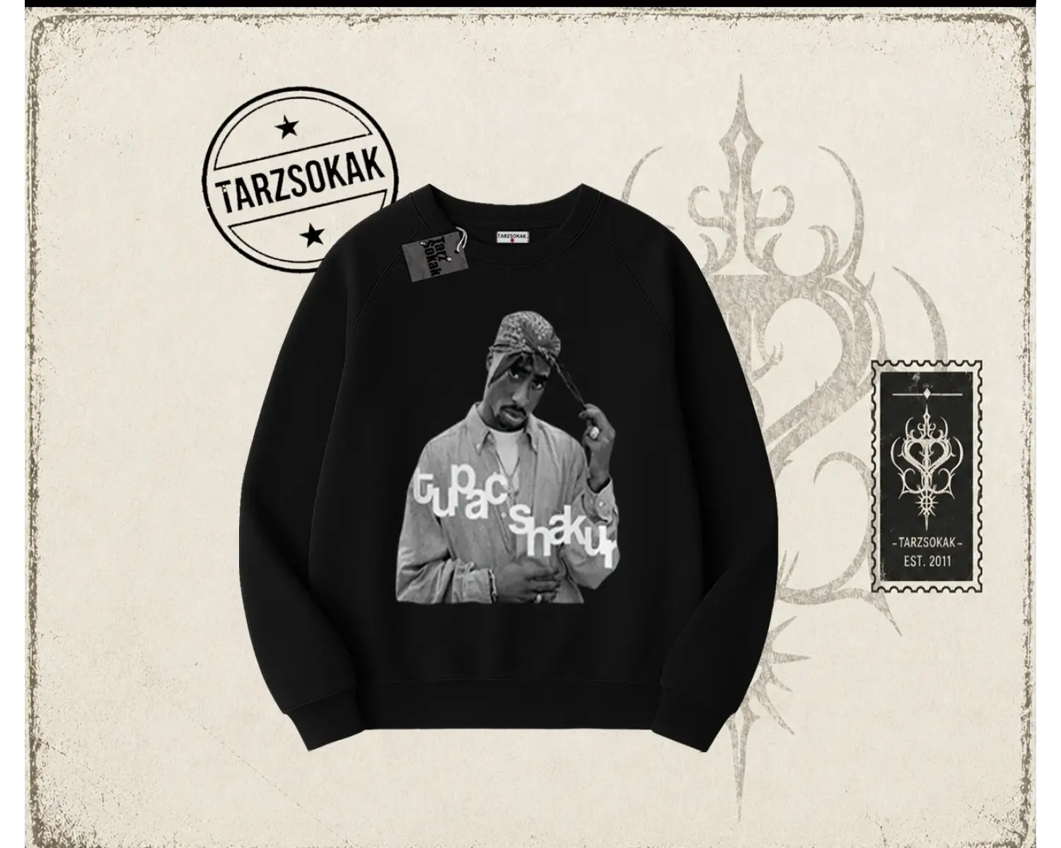 Unisex Tupac Shakur Oversize Unisex Bisiklet Yaka Sweatshirt Beyaz