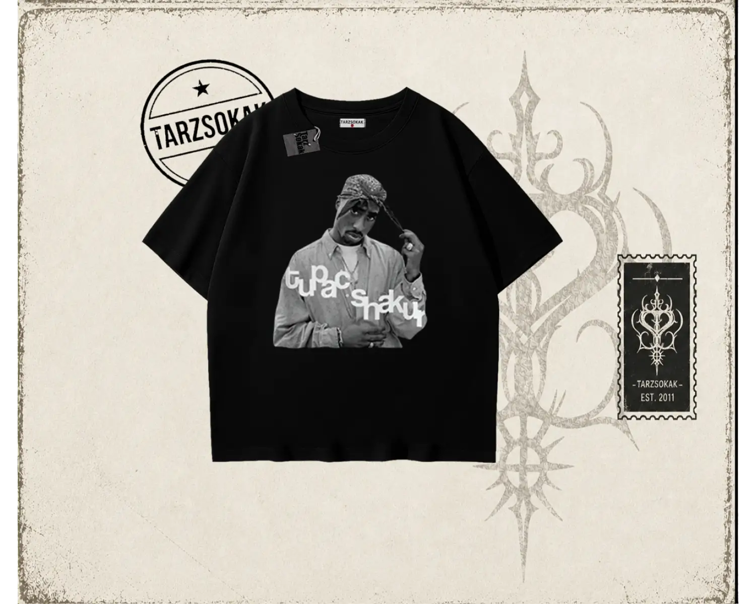 Unisex Tupac Shakur Oversize Unisex Tişört Beyaz