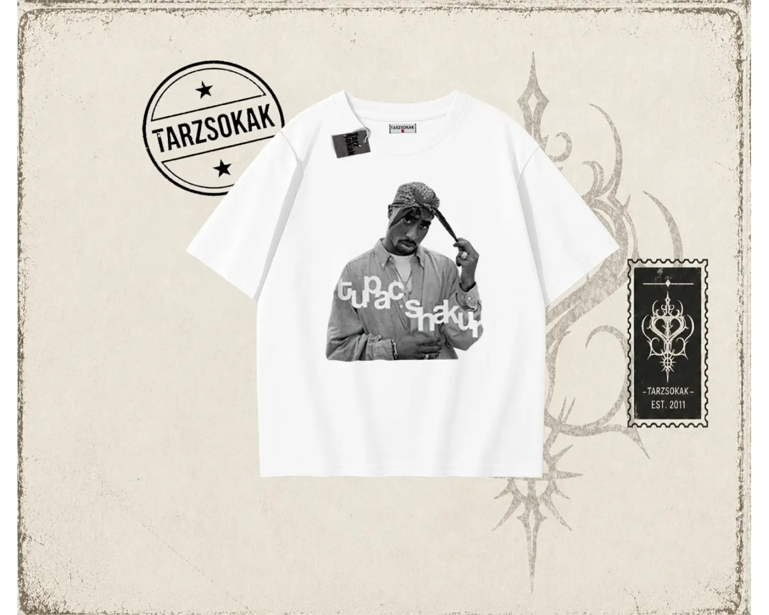 Unisex Tupac Shakur Oversize Unisex Tişört Beyaz