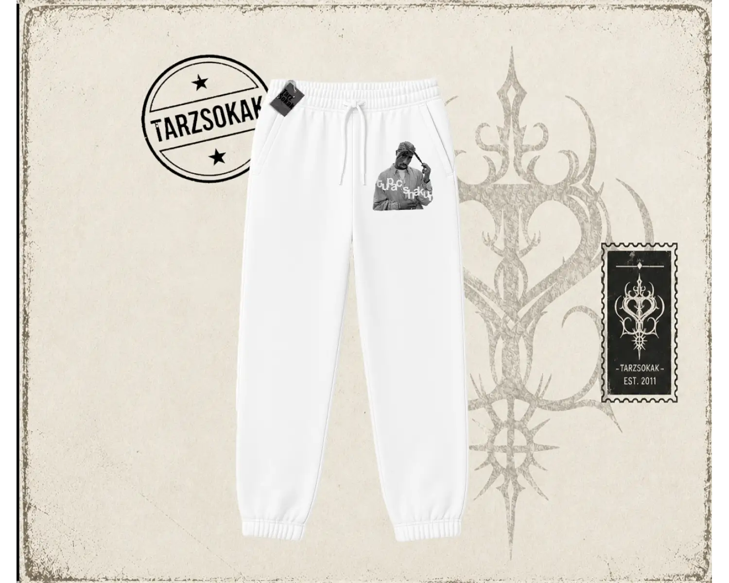 Unisex Tupac Shakur Unisex Jogger Eşofman Altı Beyaz