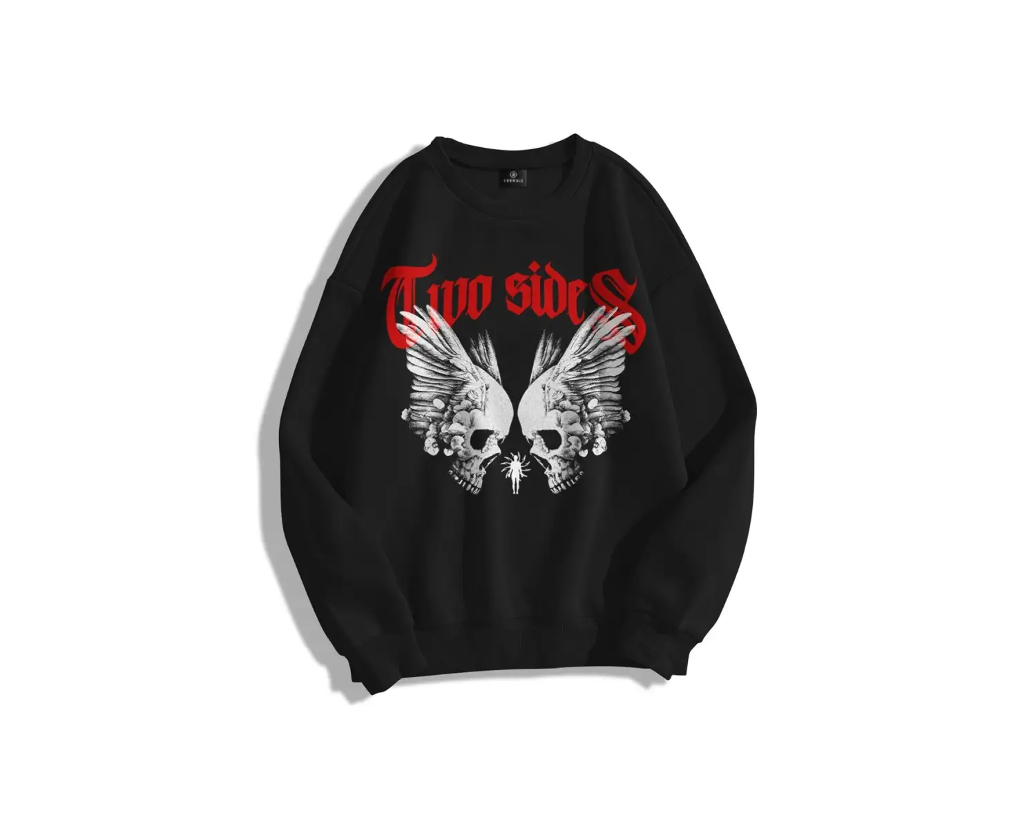 Unisex Two Sides Bisiklet Yaka Sweatshirt Siyah